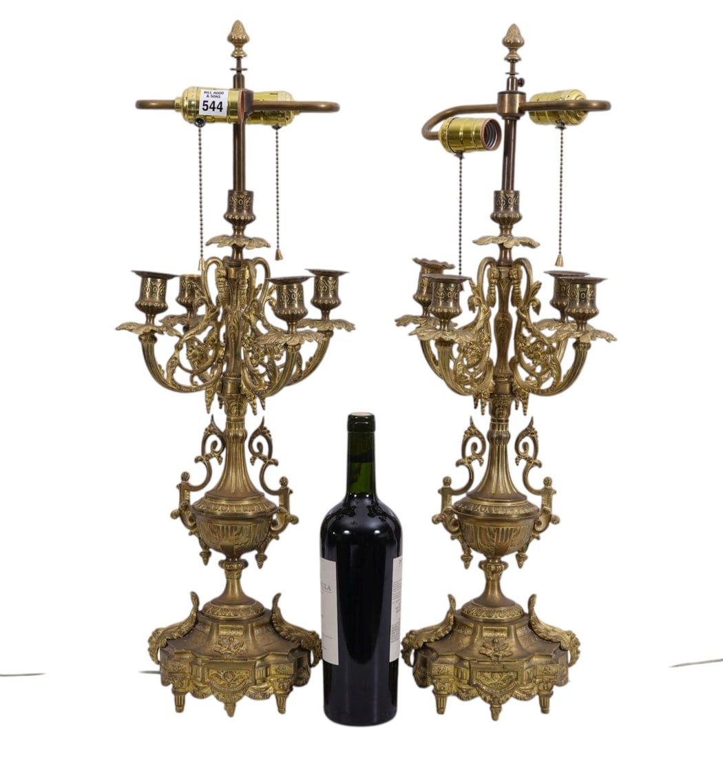 Pr. 4 light gilded bronze Candelabras / lamps circa 1900 25" high x 9" wide x 9" deep (1 of 6)