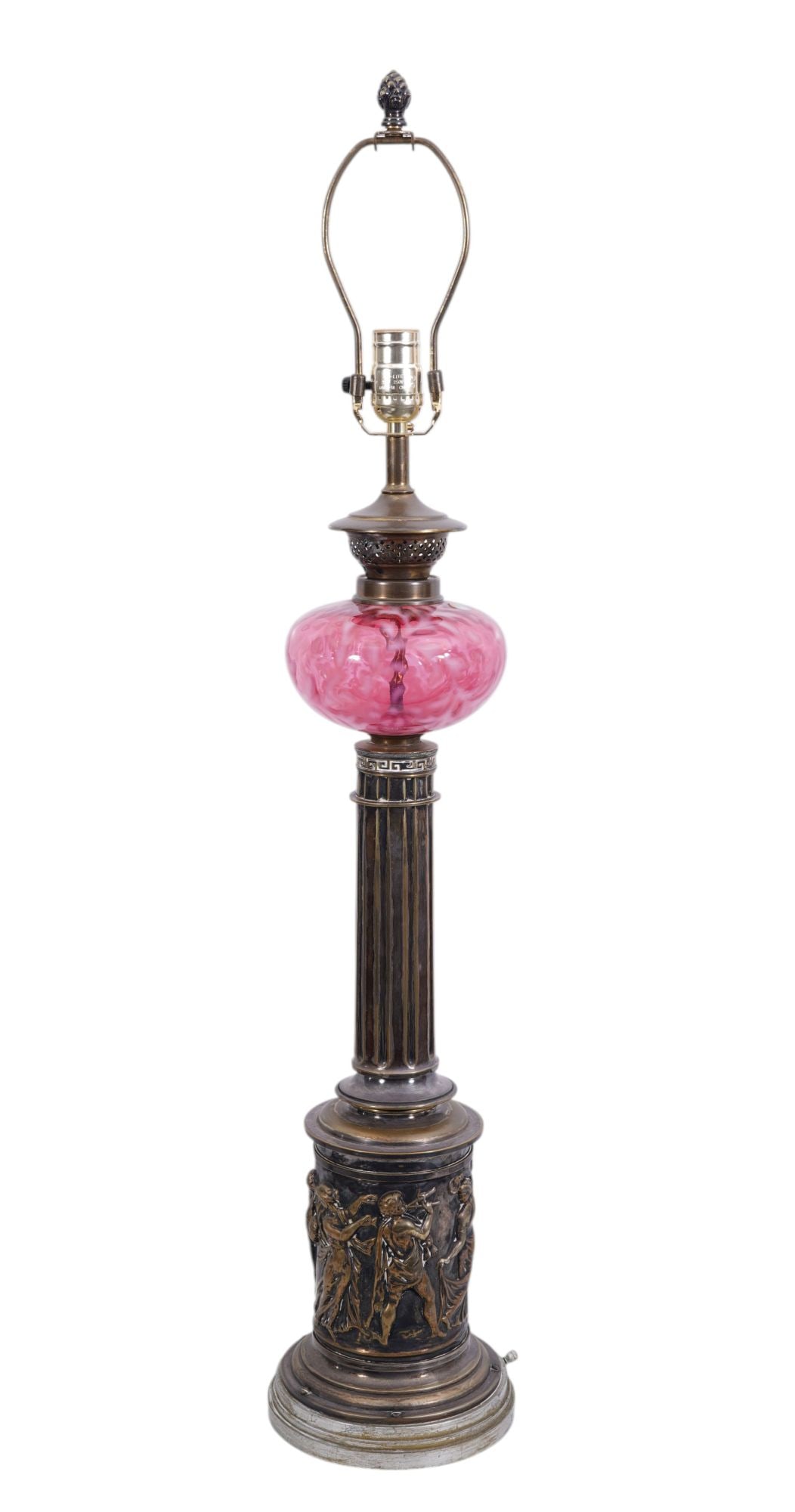 Table lamp with cranberry glass front on column leading to Allegorical Scene on base in relief 36" h (1 of 7)