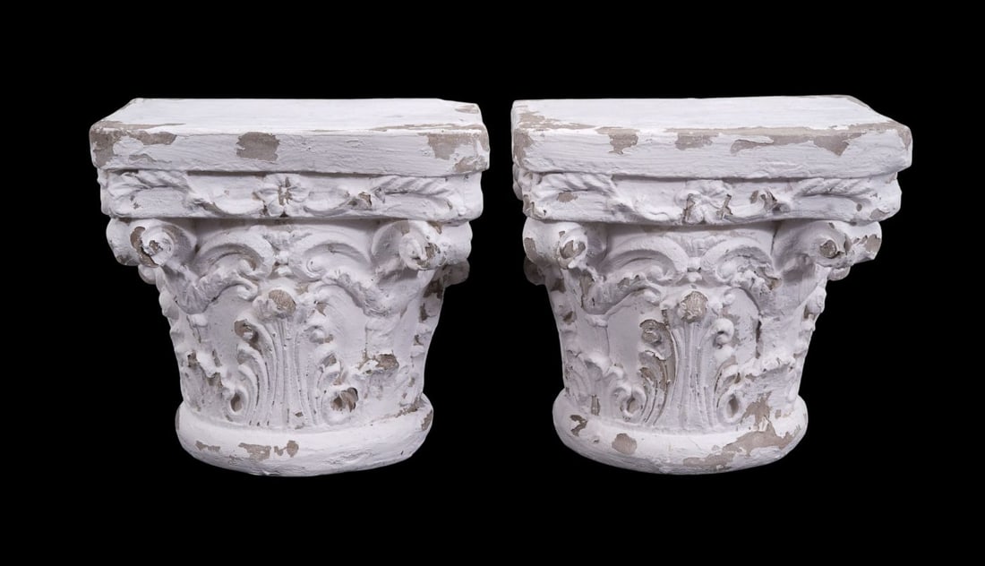 Pair Composition/Plaster Architectural "Shabby" Wall Brackets, 10"h x 9 3/4"w x 6 1/2"d (1 of 5)