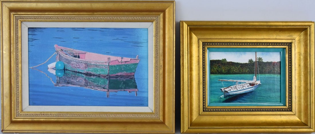 2 Framed Giclee/ Watercolors of Boats, Sailboat Signed Colleen Nash Becht (10"h x 12 1/2"w x 2"d) (1 of 8)
