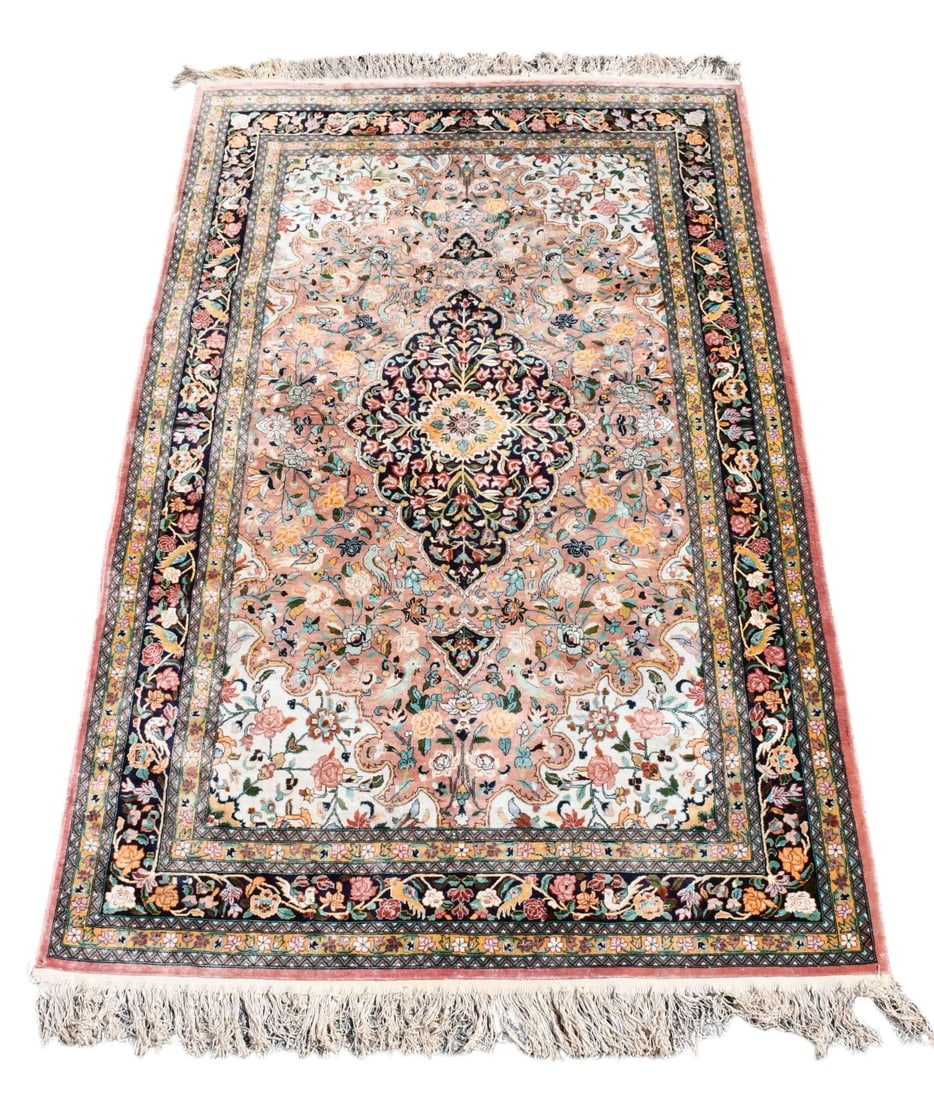Silk Oriental Rug/Carpet -Tabriz Floral Center Medallion 8 x 5 feet (1 of 5)