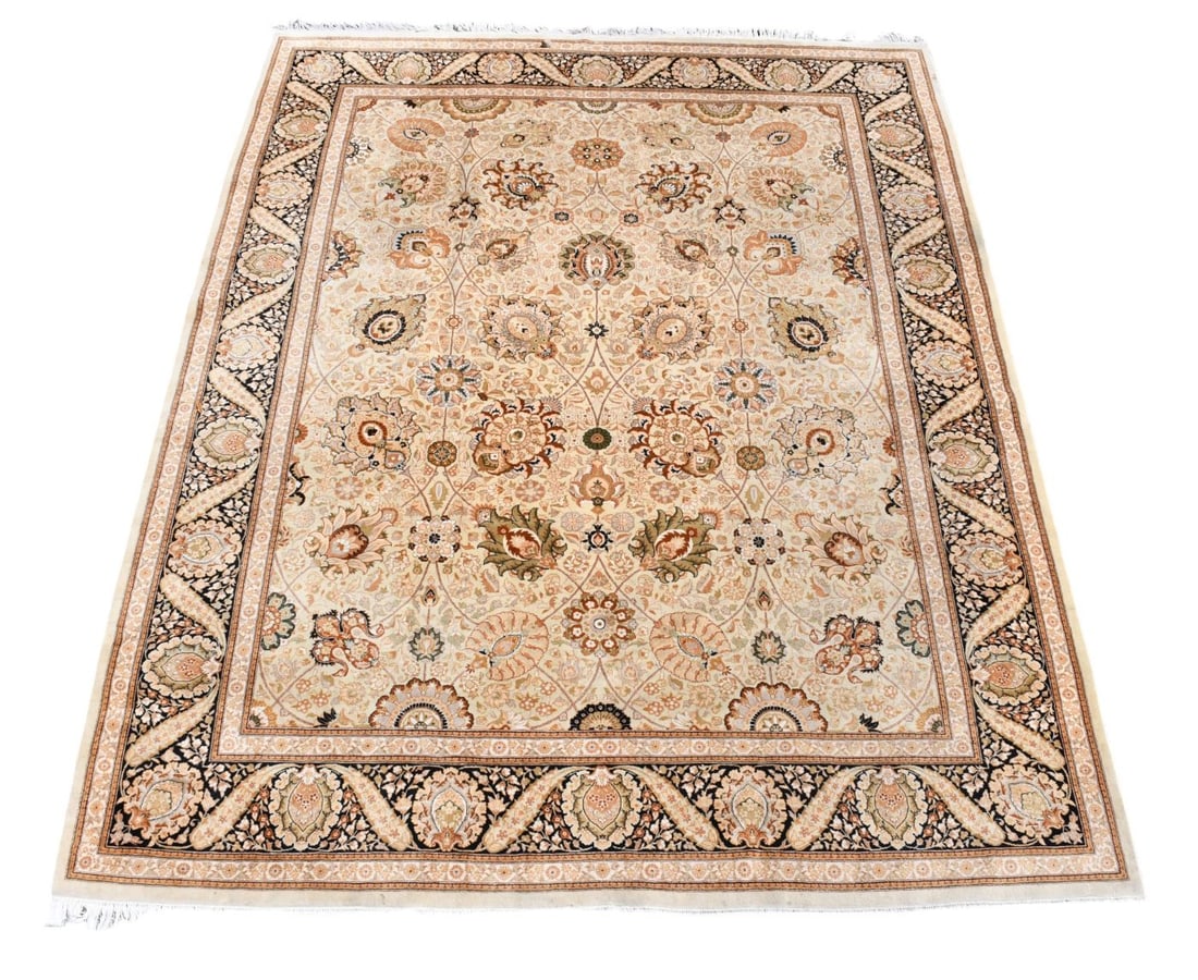 Lg. Oriental Rug/Carpet - Tan/Black 7 borders 8.1 x 10.3 feet: Lg. Oriental Rug/Carpet - Tan/Black 7 borders 8.1 x 10.3 feet