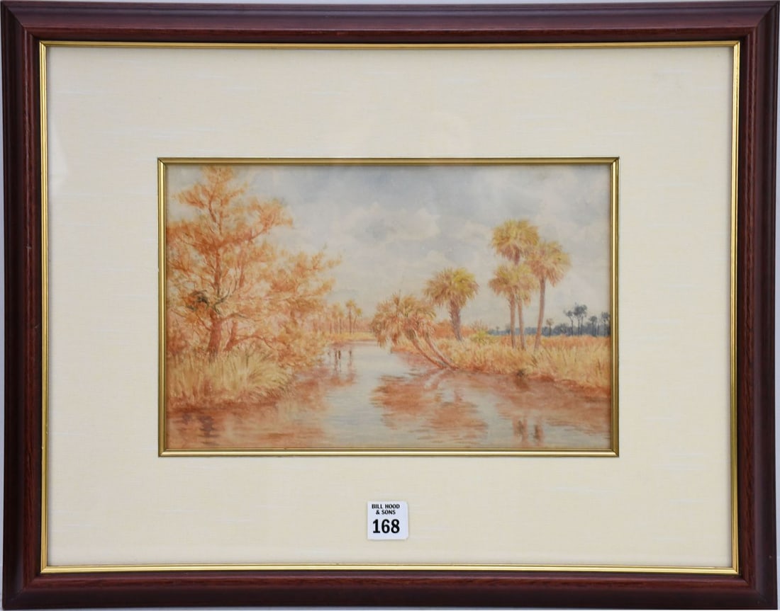 Armin Buchterkirch (AMERICAN, 1859–1915) Watercolor- Florida Landscape with palm trees (1 of 5)