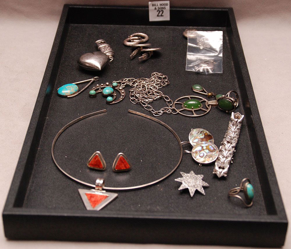 Odd assorted silver Jewelry along with silver and green: Odd assorted silver Jewelry along with silver and green stone earrings and Abalone earrings AND (3) pieces turquoise and other silver
