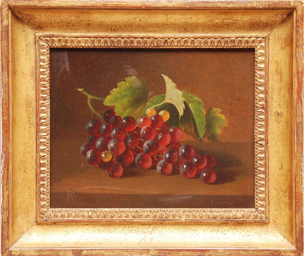 Andrew John Henry Way (American/Baltimore, 1826-1888), : Andrew John Henry Way (American/Baltimore, 1826-1888), "Still Life Grapes", oil on canvas, signed lower right, 7-3/4" x 9-3/4"