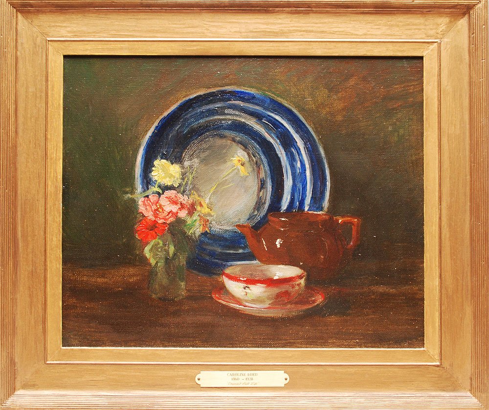 Caroline A. Lord (1860-1928) oil on canvas, signed, tit: Caroline A. Lord (1860-1928) oil on canvas, signed, titled & dated verso "Oriental Still-Life, Caroline Lord 1893, 15" x 18" Gold Framed