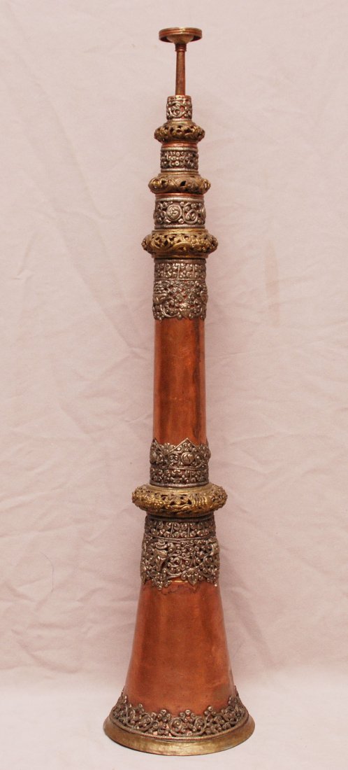 Copper and brass horn shape instrument, 28"h: Copper and brass horn shape instrument, 28"h