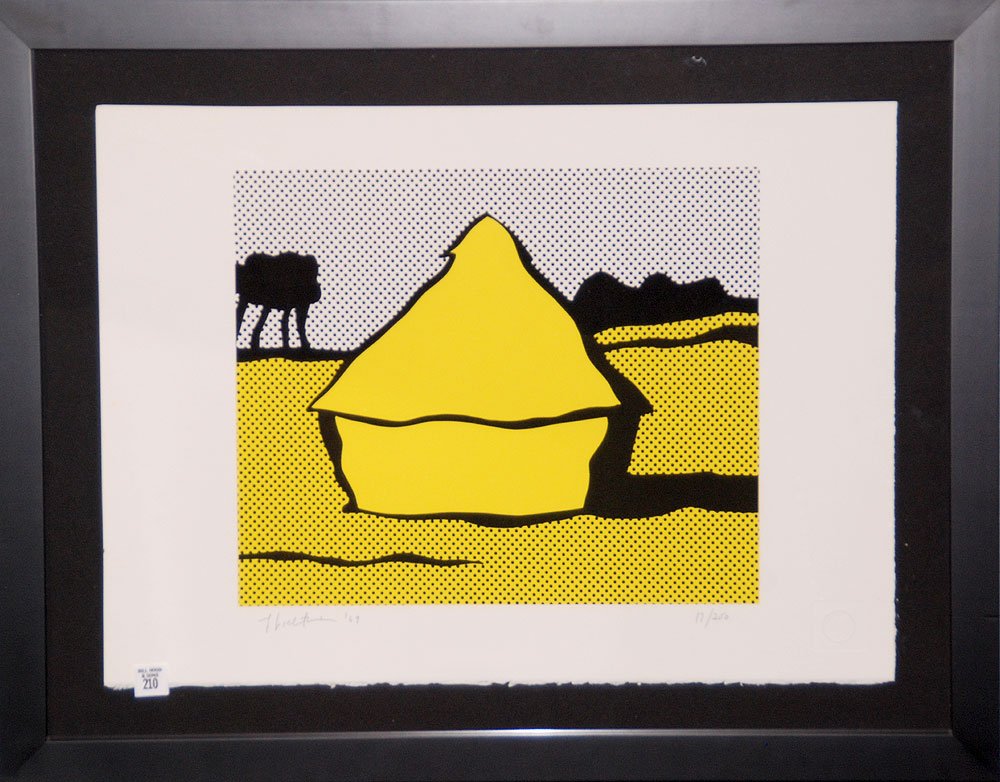 Roy Lichtenstein (AMERICAN, 1923-1997) Color Silkscreen: Roy Lichtenstein (AMERICAN, 1923-1997) Color Silkscreen, "Haystack" Gabriele Mazzotta, pub. Stamped, pencil signed by artist, dated '69 and numbered 17/250, full sheet size is 19" x 26" framed.