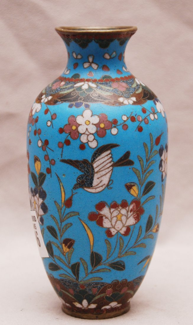 Cloissone blue vase, 6"h