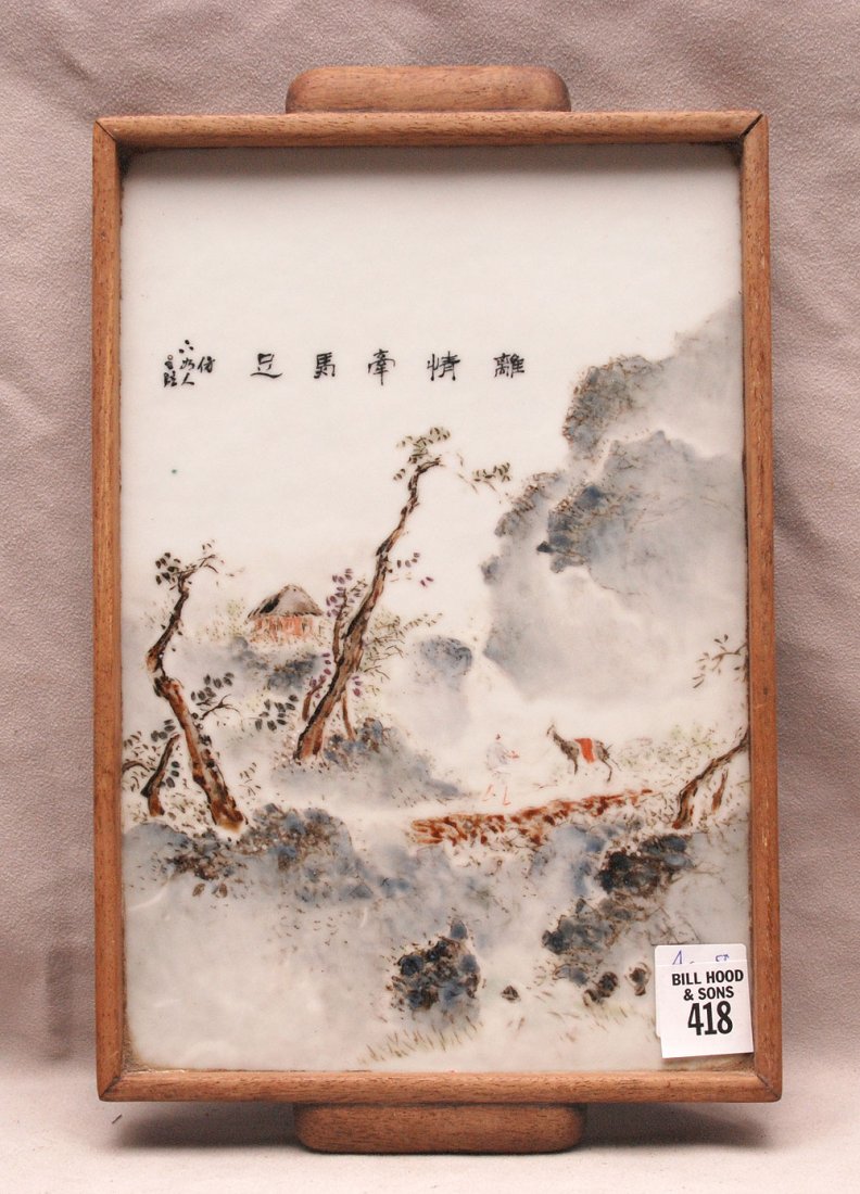 Chinese porcelain tray made into plaque, 10"h
