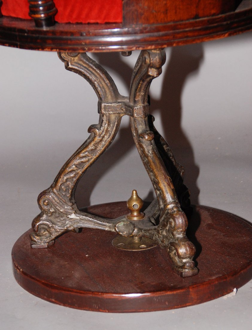 Unusual Victorian/Eastlake swivel arm chair on iron bas - 2