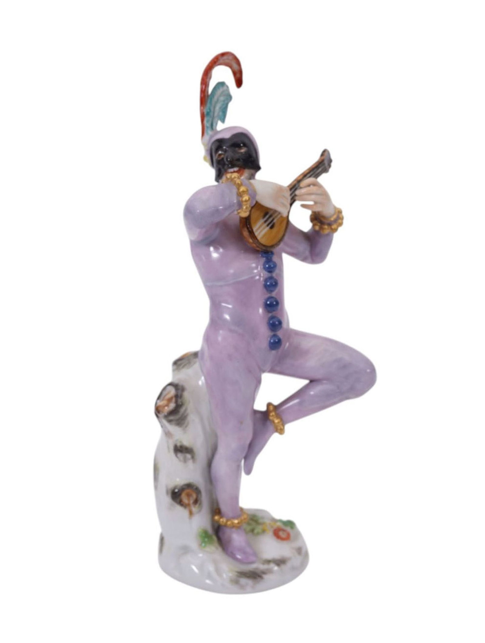 Meissen 19th c. Harlequin Figure with Instrument, S 123 Commedia Dell'arte Figure, COVIELLO, 6 1/2"h (1 of 5)