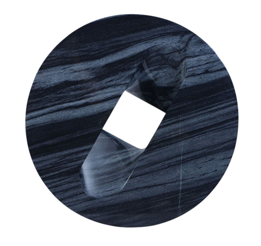 20th Century Modern Contemporary Polished grey-black granite Circular abstract with elongated: 20th Century Modern Contemporary Polished grey-black granite Circular abstract with elongated cut-out, No apparent signature Dia. 21 ¾”