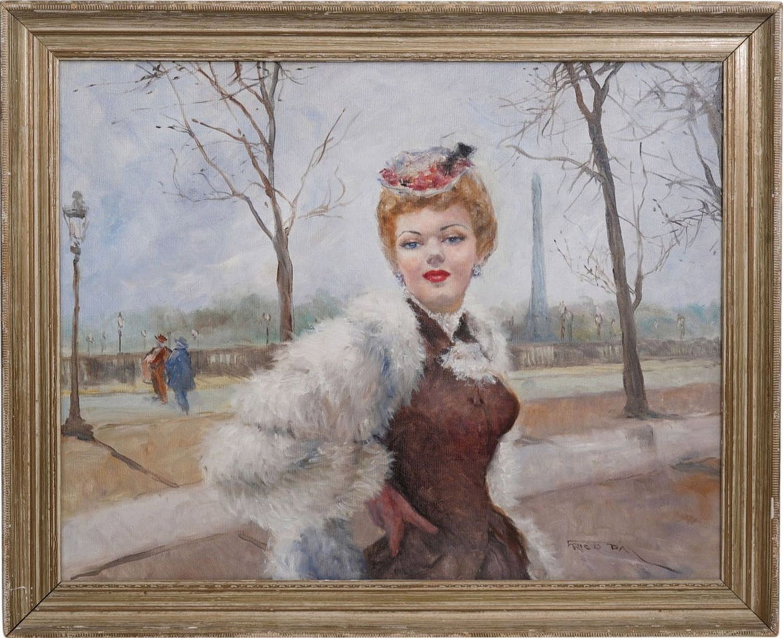 Pal Fried (1893-1976) oil on canvas, Lady in Paris, 24 x 30 inches overall framed size 29 x 35 (1 of 7)