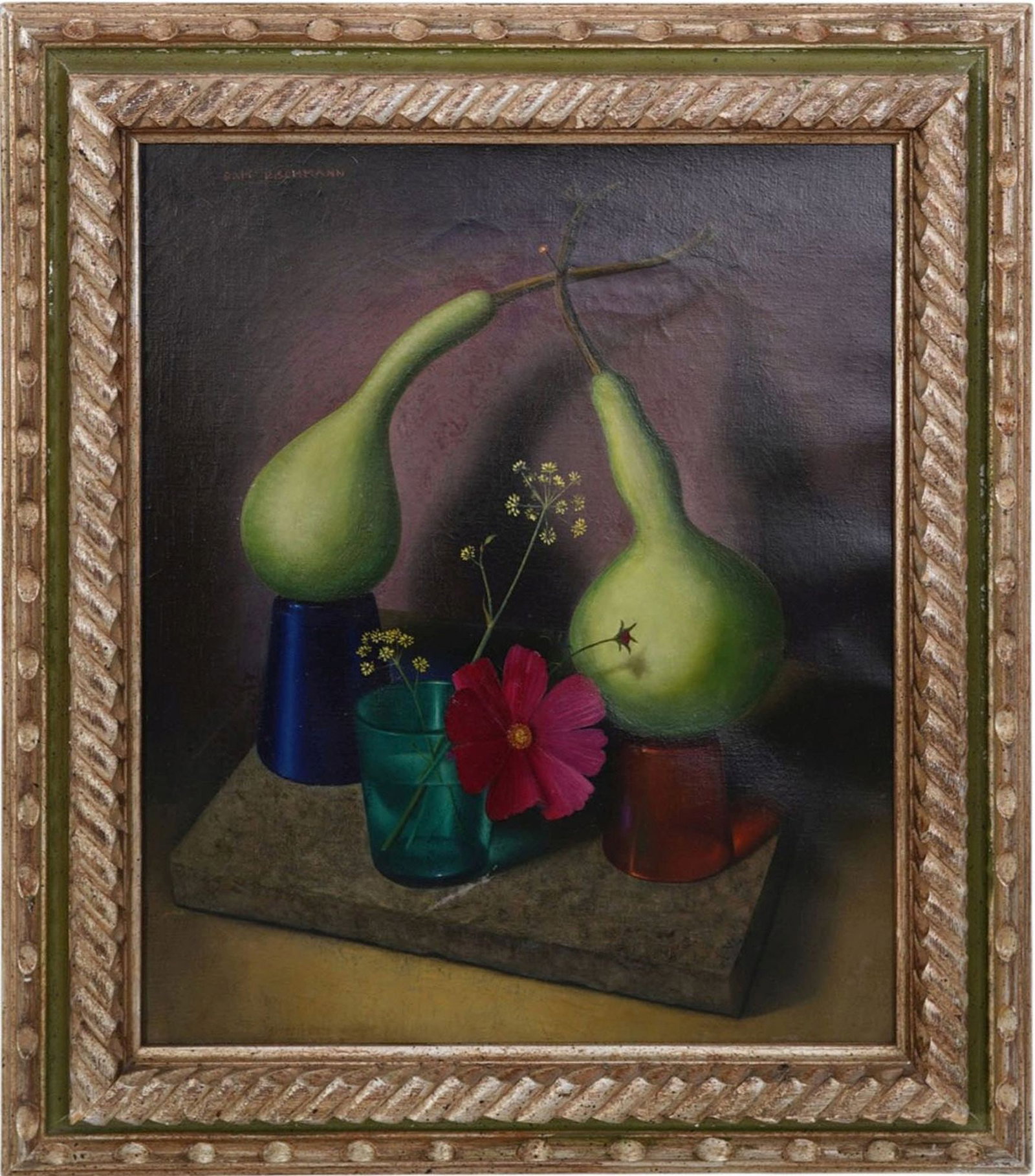Ram Rischmann (France 1908-2000) Modern Still Life Oil Painting on canvas, painting 18 x 15 inches.: Ram Rischmann (France 1908-2000) Modern Still Life Oil Painting on canvas, painting 18 x 15 inches. Overall framed size is 23 x 20 inches.