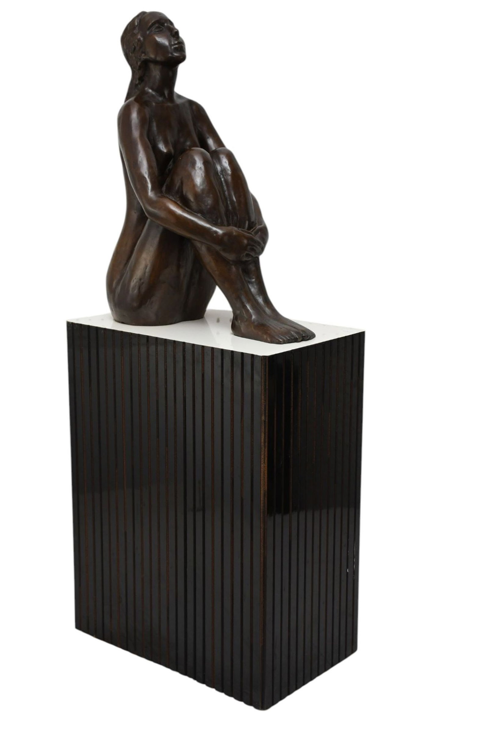 Bronze Seated Female Sculpture, Signed Miri Margolin, 20"h x 14"w, Pedestal 16"h x 22"w x 10"d: Bronze Seated Female Sculpture, Signed Miri Margolin, 20"h x 14"w, Pedestal 16"h x 22"w x 10"d