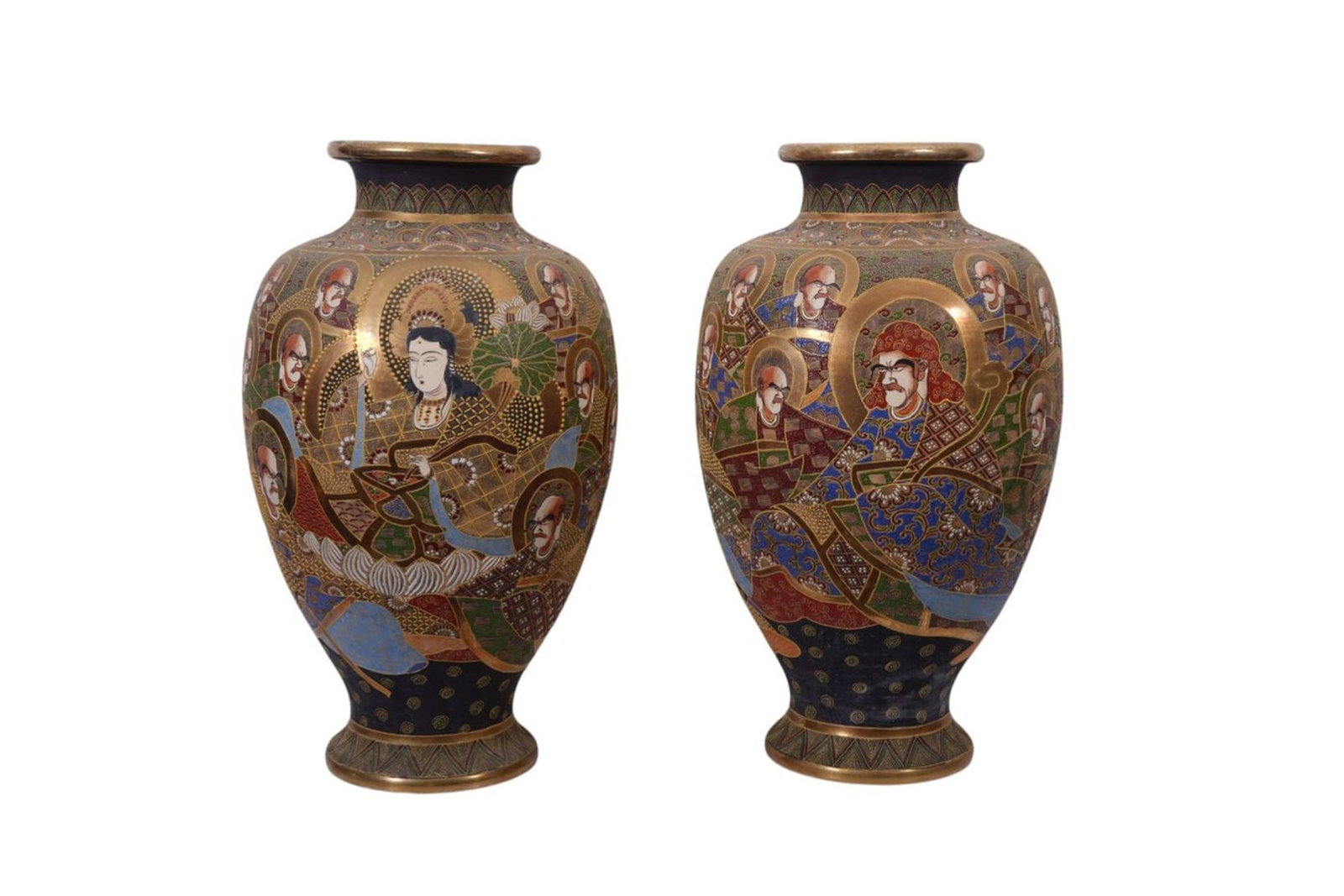 Pair Large Satsuma Vases "Faces", 25"H x 16"W (1 of 11)