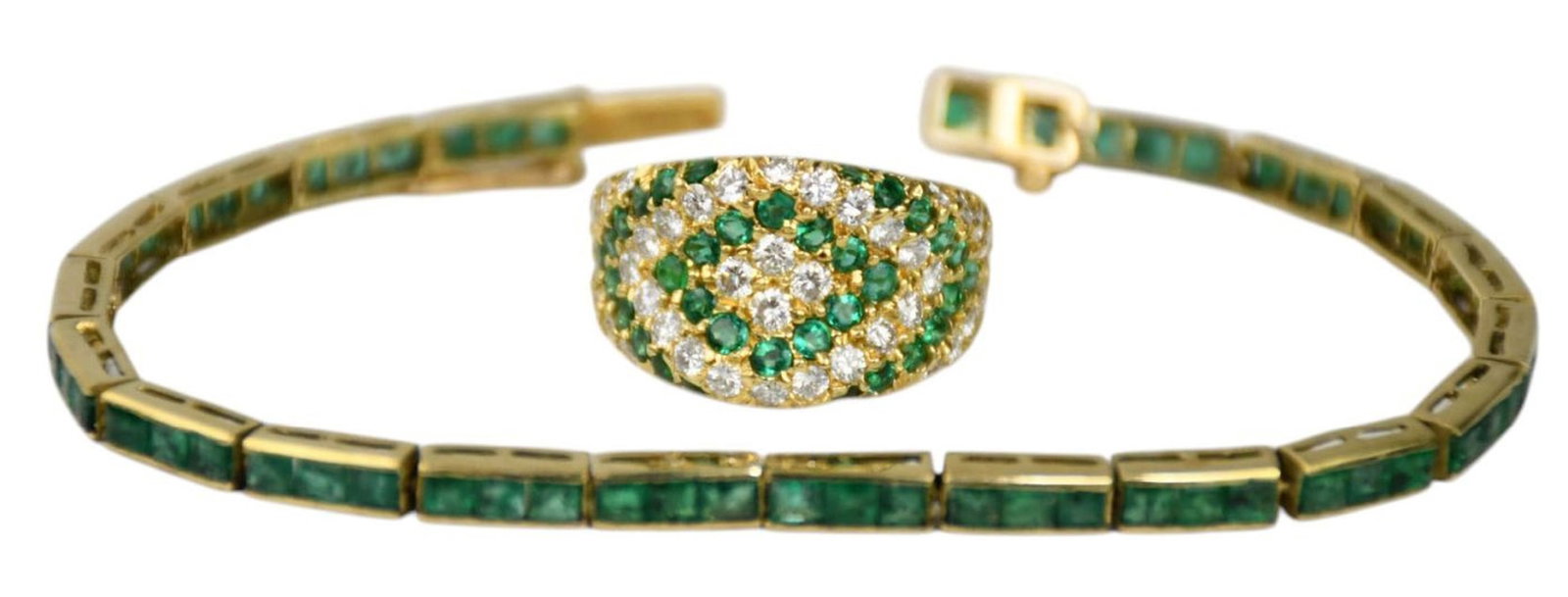 18K Yellow Gold Emerald Bracelet & Ring. Bracelet has 60 petite emeralds length 7." Emerald Diamond (1 of 8)