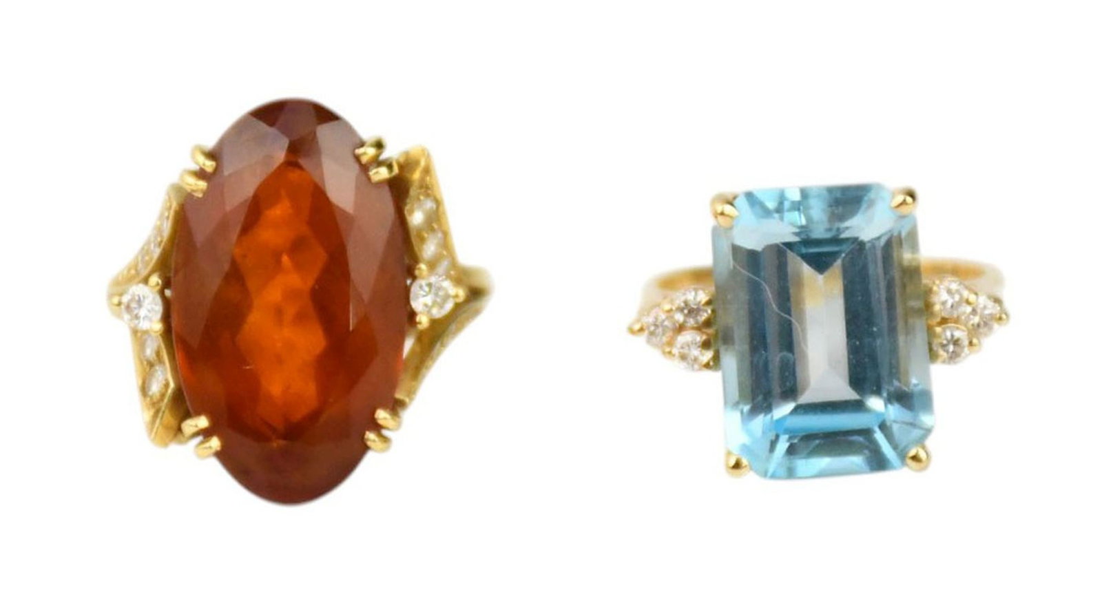 2 -14K Yellow Gold Rings. Emerald cut Aquamarine with 3 petite diamonds on each side, size 5.5 and (1 of 5)
