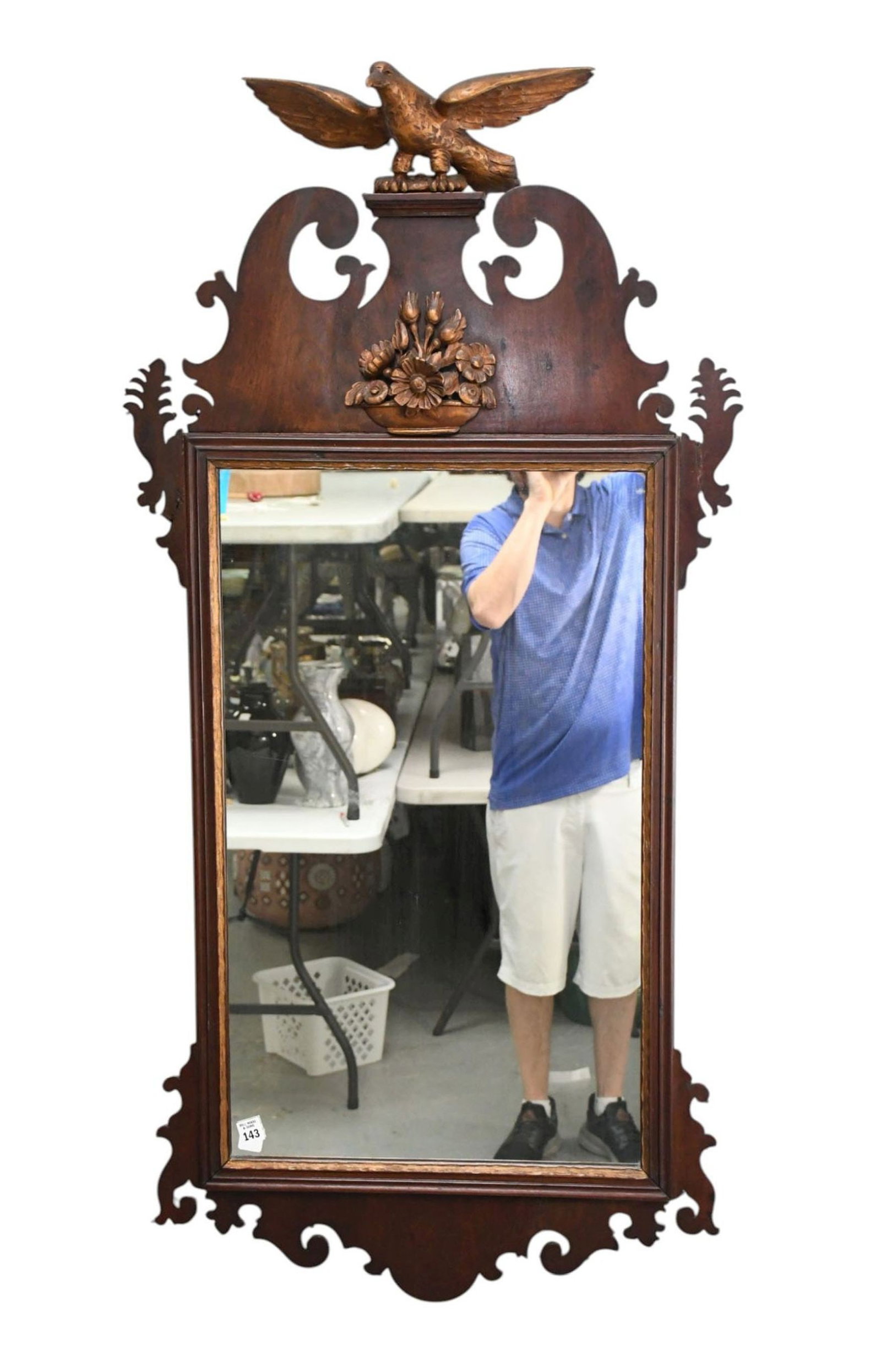 American Chippendale Early 19th C. Mirror, Eagle Over Broken Arch Pediment Over Carved Flower (1 of 7)