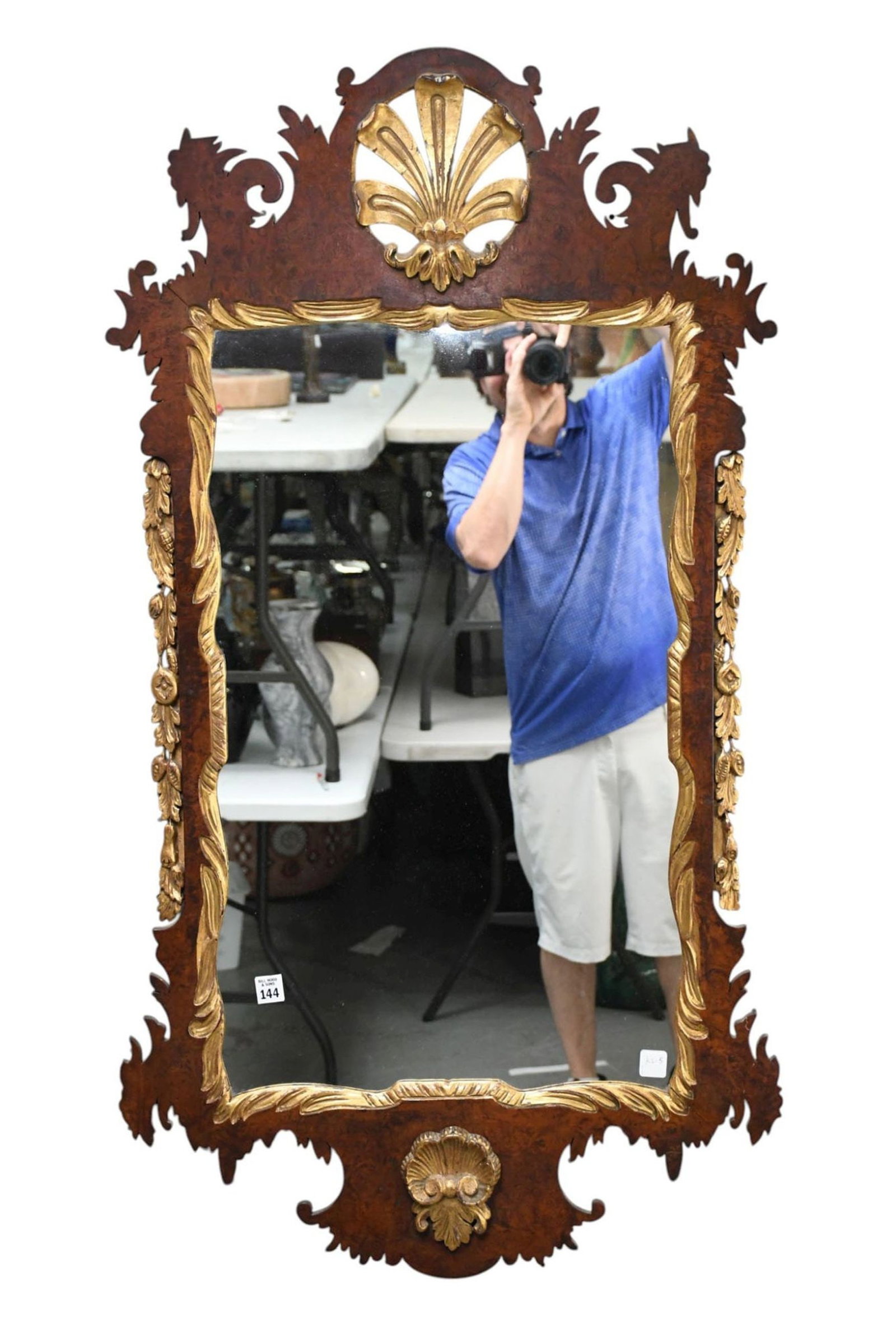 American Chippendale Early 19th C. Mirror, Gilded Feather, Oak Leaf and Shell Motif, 45"h x 25"w (1 of 5)