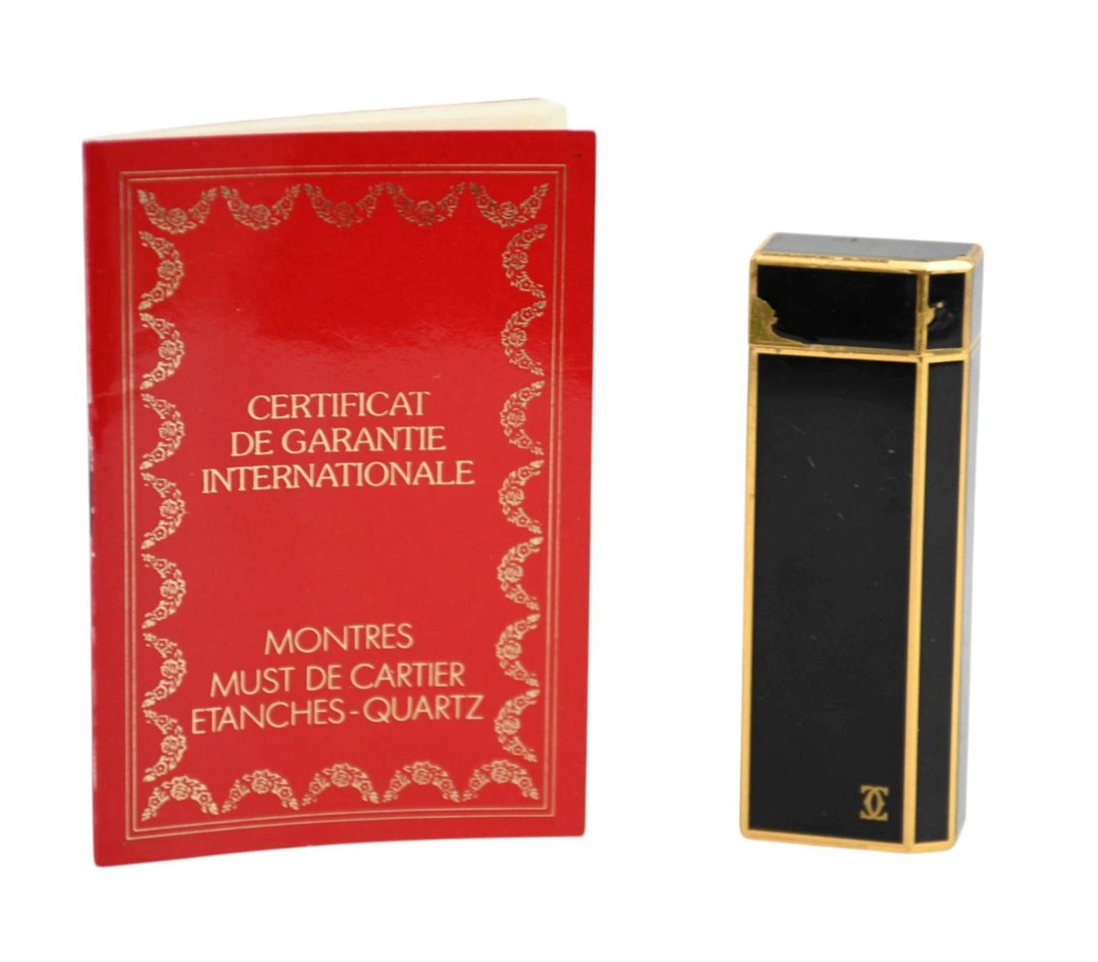 CARTIER Paris Lighter "Les Must de Cartier" Hexagonal Shape with Black Lacquer Panels & Gold Plated (1 of 6)