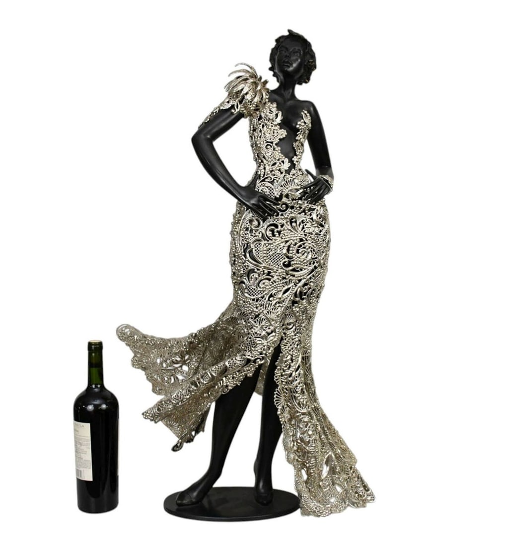 Josepha (France b. 1950) Sculpture- Bronze Lady with a Nickle Silver Elegant Gown. comes with COA: Josepha (France b. 1950) Sculpture- Bronze Lady with a Nickle Silver Elegant Gown. comes with COA paper, purchased in ArtClub Gallery in Paris over 20 yrs ago, we were told Family paid 60K US.. 32 x 2