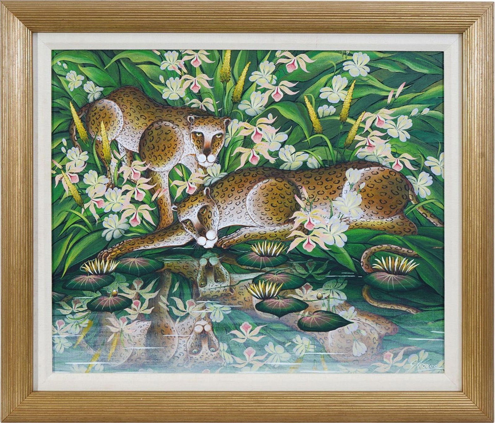 Gustavo Novoa (Chilean/American, Born 1941) oil on board, Leopard and Reflection, signed lower (1 of 7)