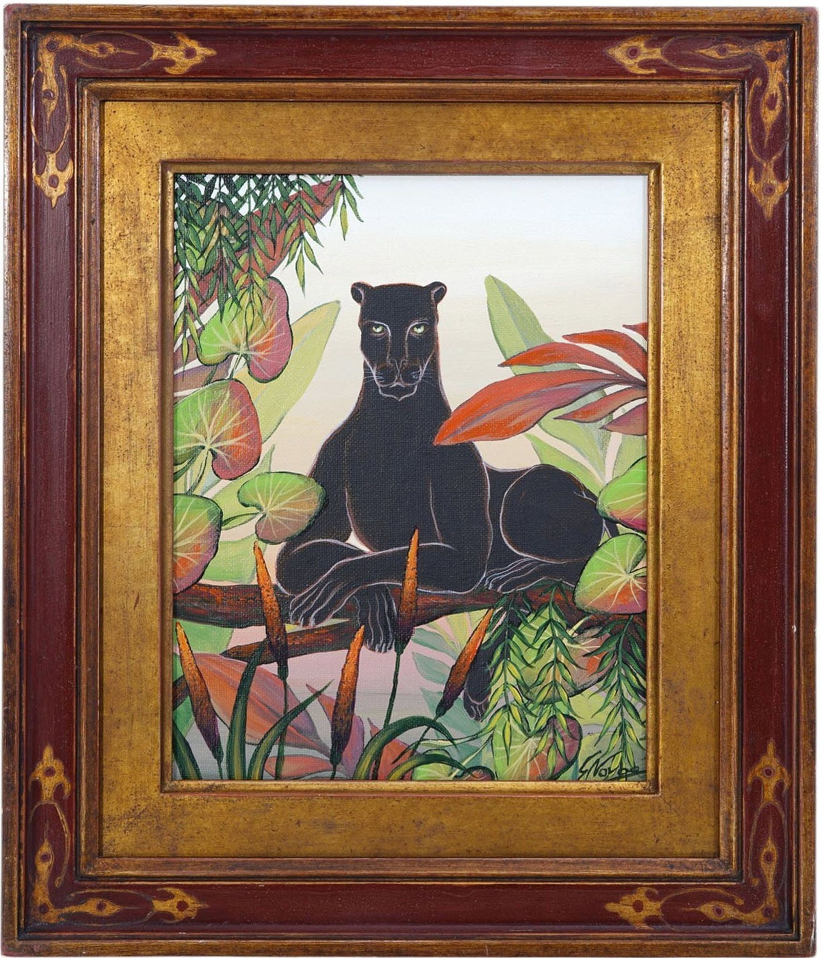 Gustavo Novoa (Chilean/American, Born 1941) oil on artist board, Jungle Panther, signed lower right, (1 of 5)