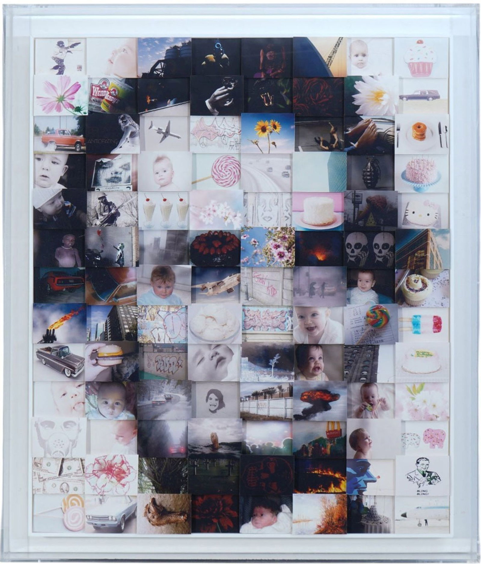 CAMERON GRAY (American b. 1980) 20th Century-Oil on wood. Collage with Lincoln composed of many: CAMERON GRAY (American b. 1980) 20th Century-Oil on wood. Collage with Lincoln composed of many smaller paintings, each done on individual boards, assembled to create the final image. Signed, titled,