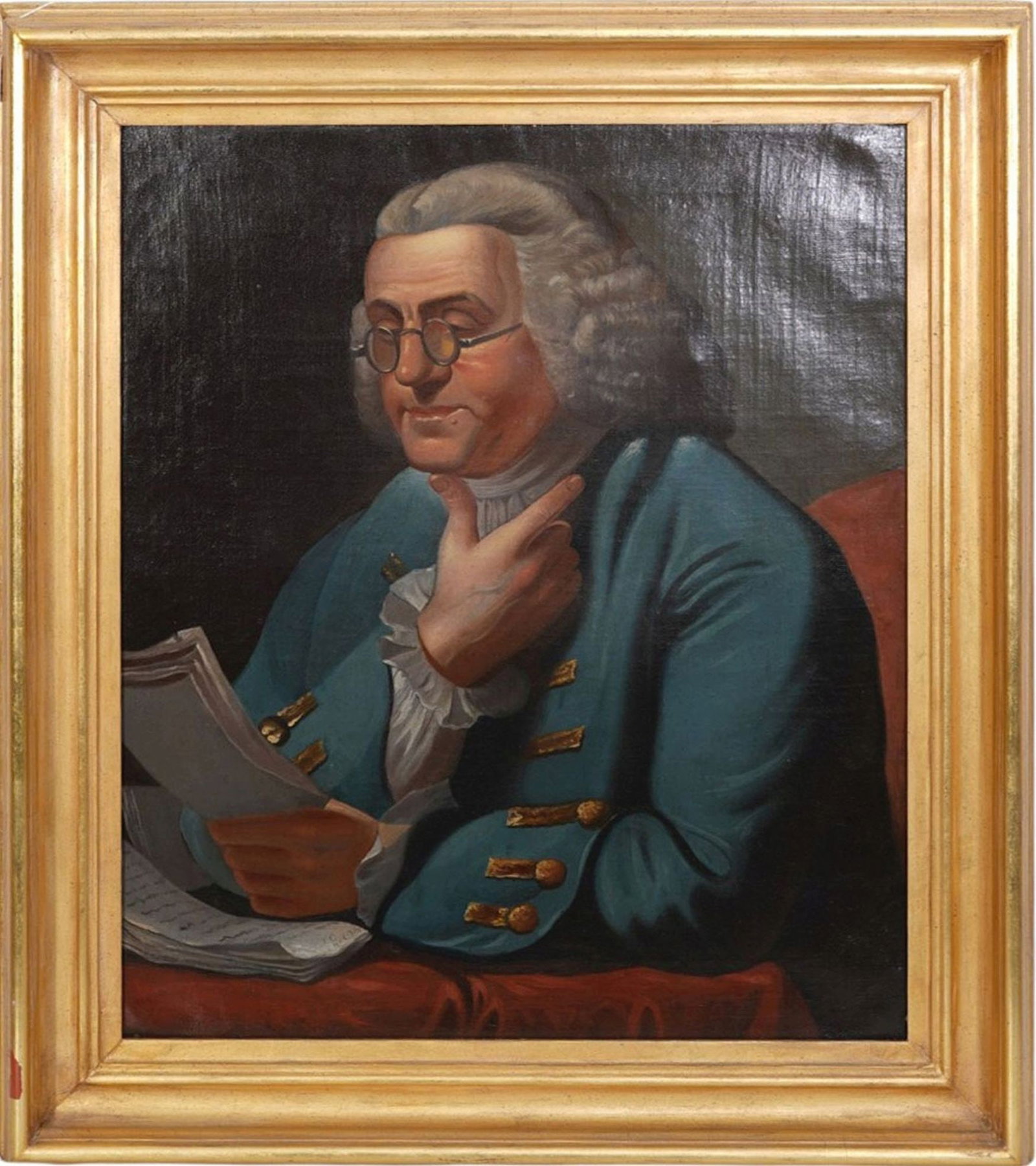 American School 18th/19th century, Oil on canvas Painting of Ben Franklin after Thomas Sully. 30 x (1 of 4)