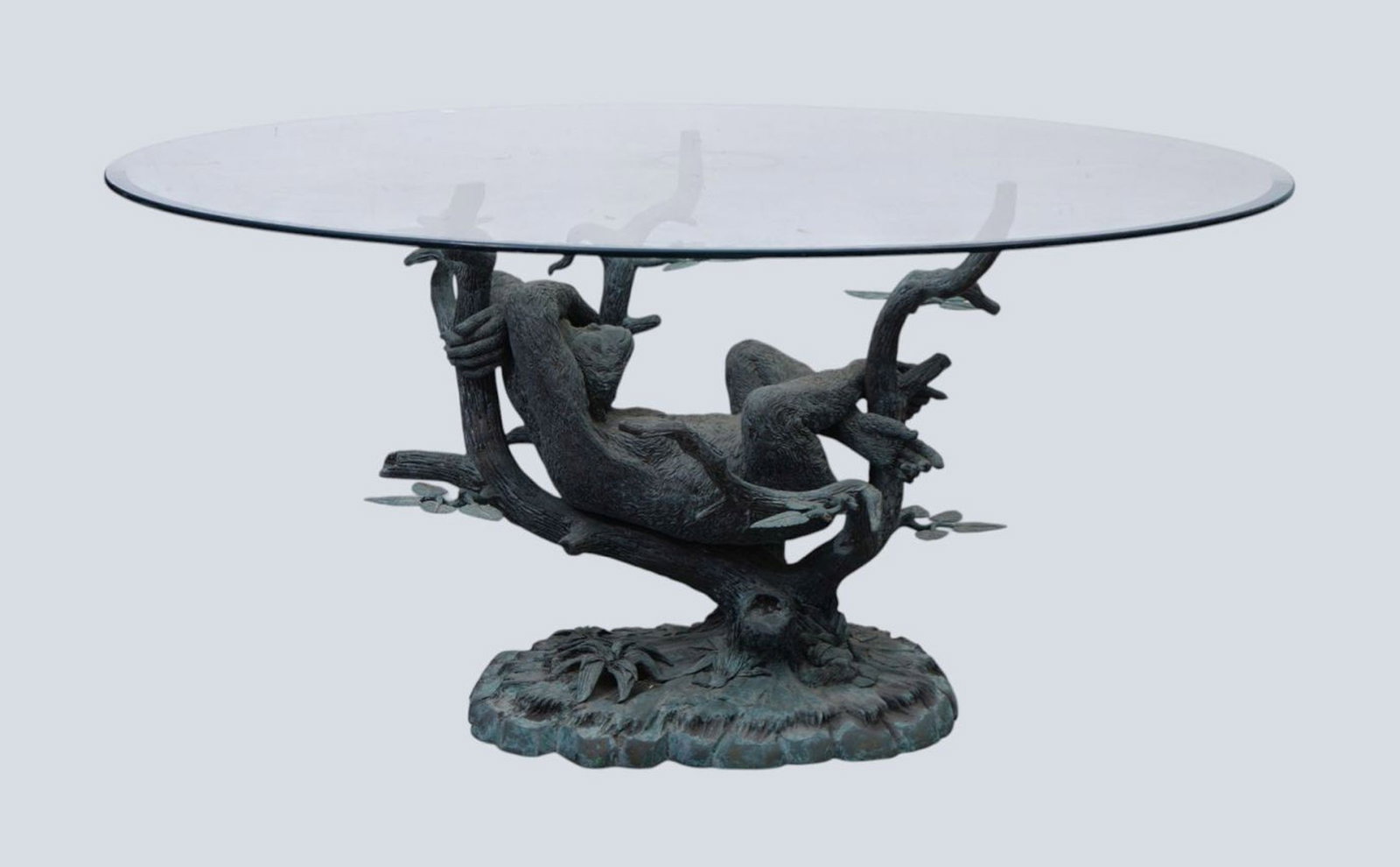 Bronze Reclining Monkey Base Table with Glass Top, 31"h x 35"w x 22"d (1 of 9)