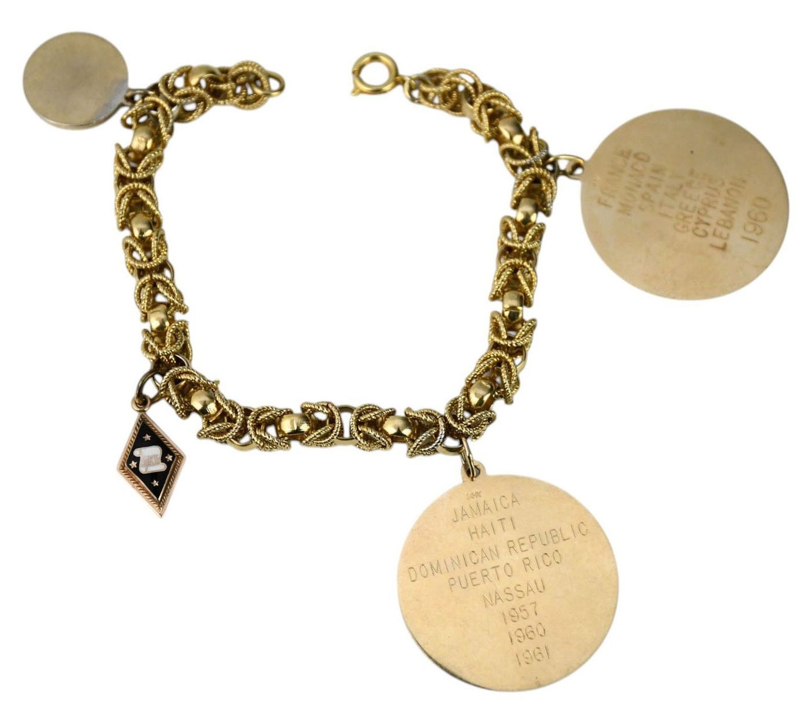 14K Yellow Gold Charm Bracelet. (2 charms not gold) - Wt. 95 grams Length 7" (1 of 6)