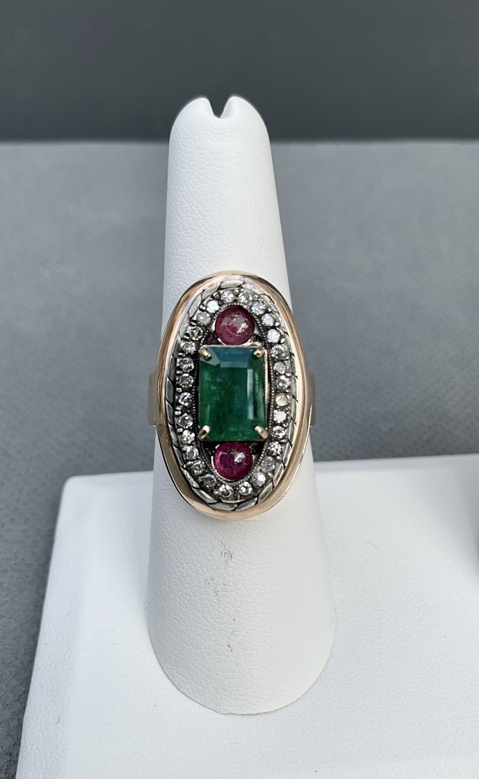 Russian Gold Diamond Emerald Ruby ring size - 3