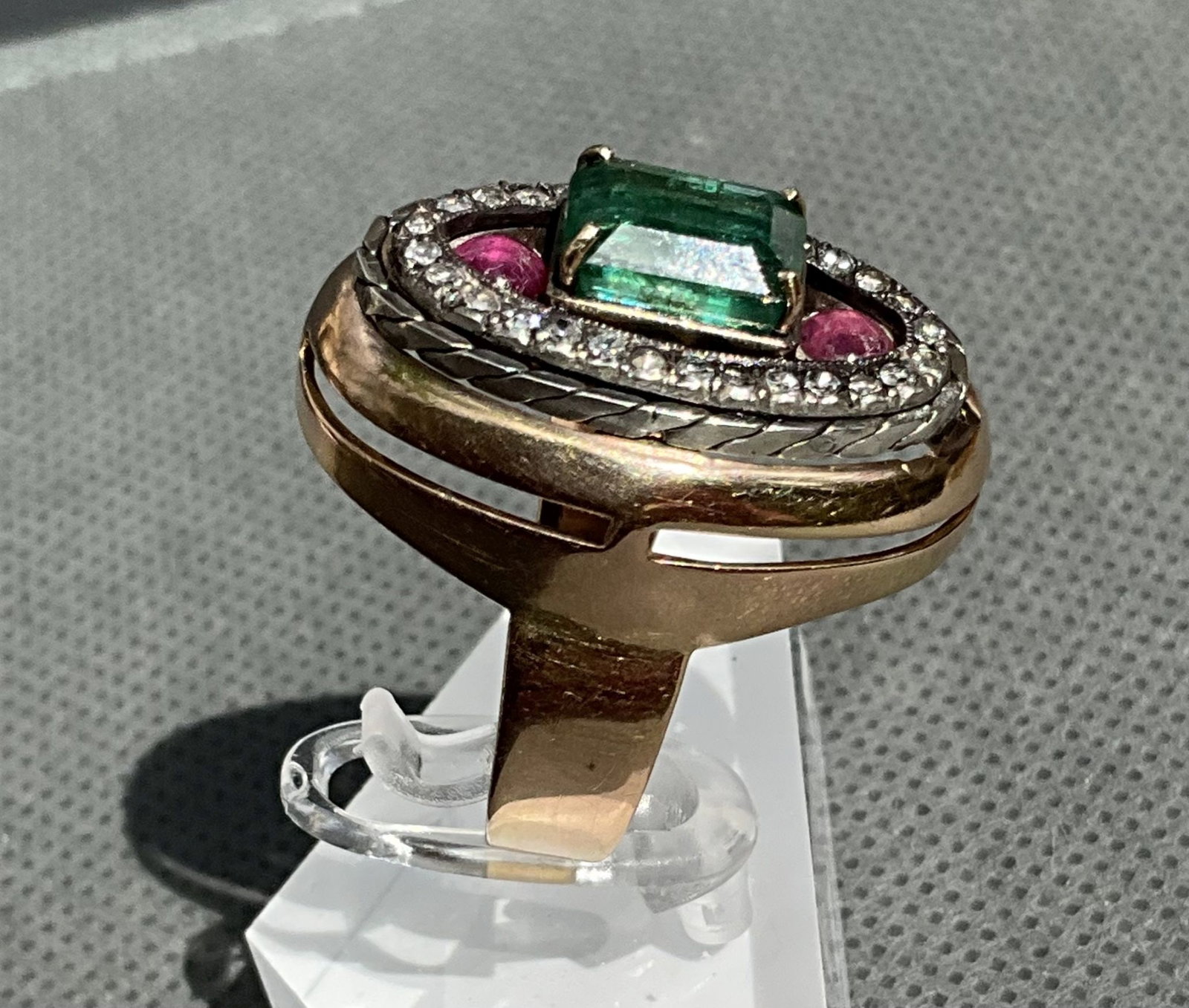 Russian Gold Diamond Emerald Ruby ring size - 5