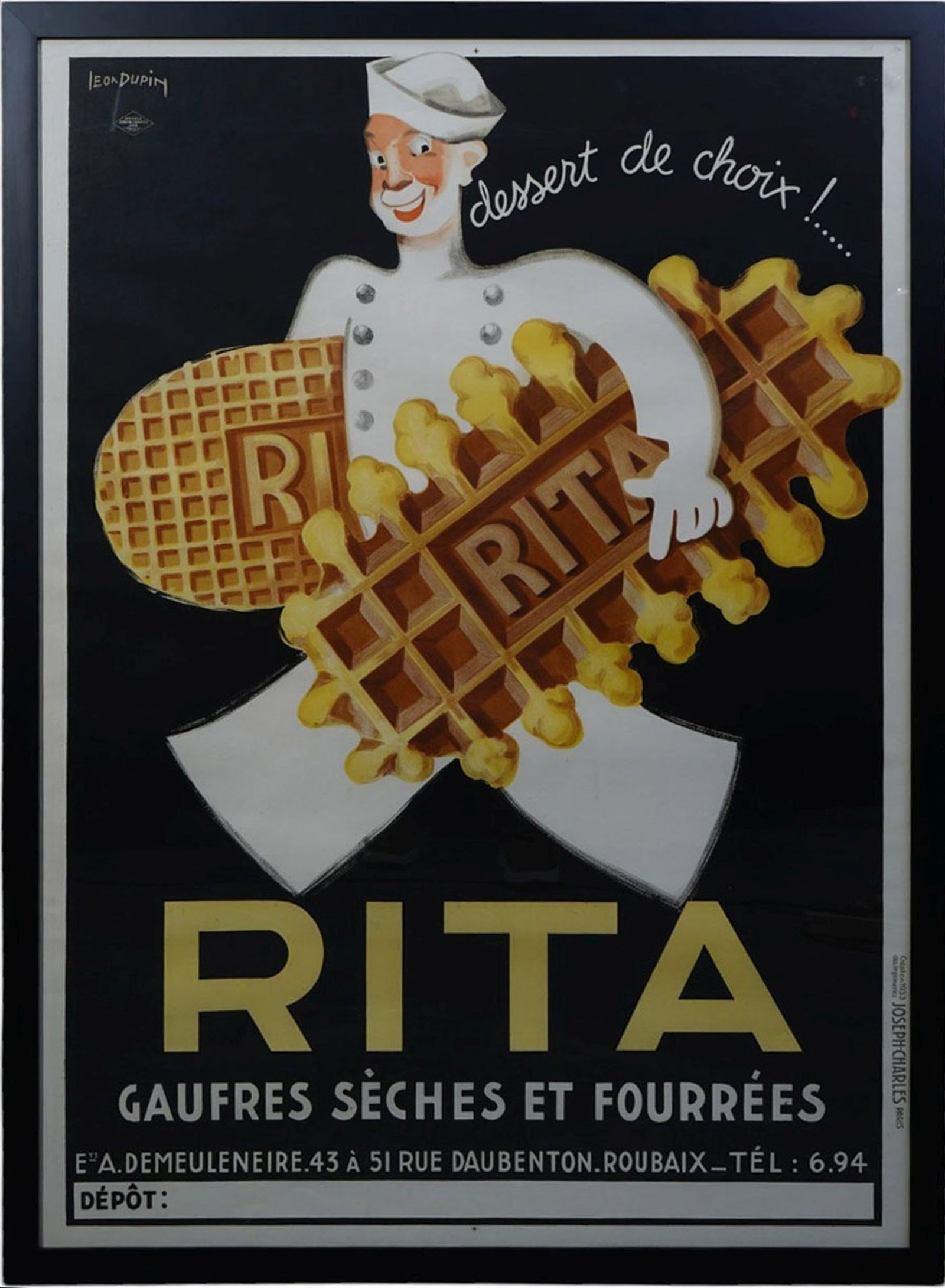Vintage French Advertising Poster. "Rita Gaufres"- 1933. Advertisement Poster designed by Leon (1 of 4)