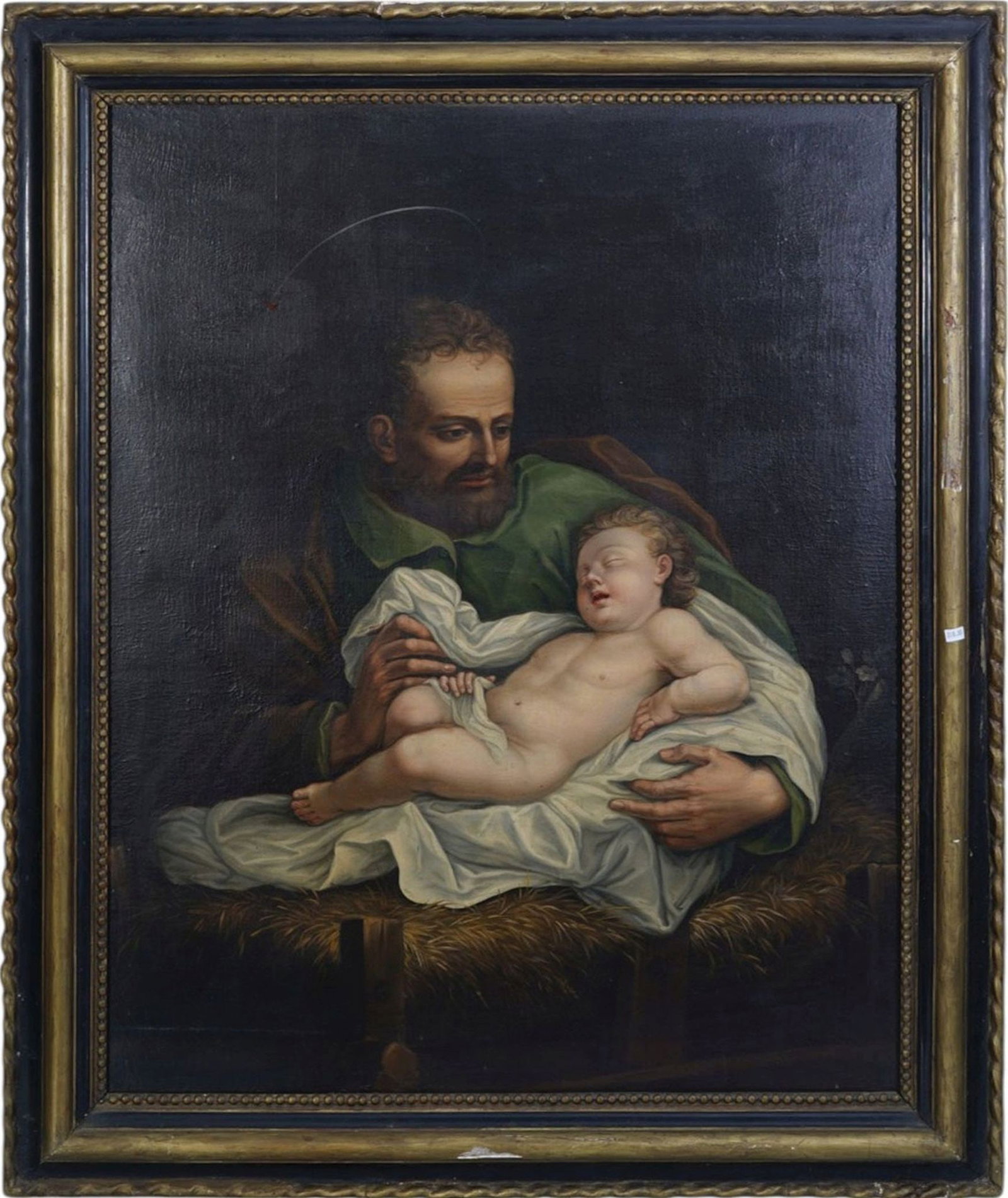 19th Century Contiental School Old Master Baroque Style oil Painting of Joseph holding infint Jesus, (1 of 6)