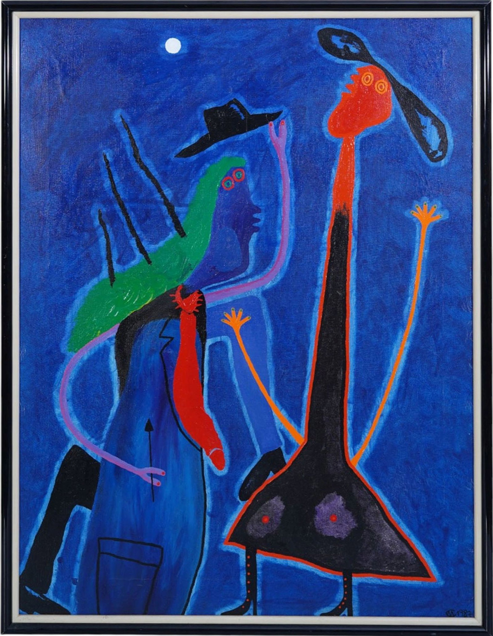 Cristian Marambio (Chilean, b. 1965) oil on canvas, "Hola Mi Amor" Signed & Dated 1987. Acrylic (1 of 7)