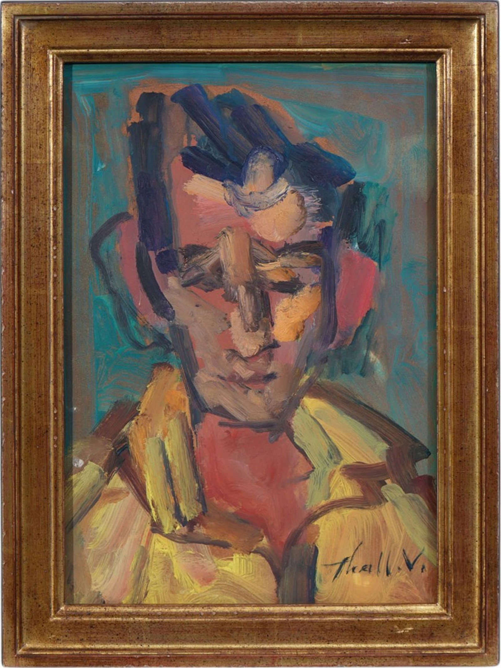 Impressionist Portrait of a man "Jake" by Victor Thall (Amer. 1902-1983). signed Oil on hard (1 of 4)