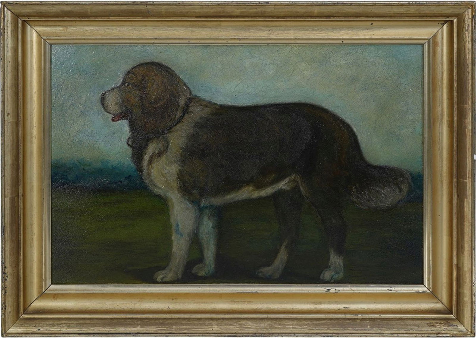 American School Antique Primitive Dog Painting, overall framed size 22 1/4 x 16 1/4 inches. (1 of 4)