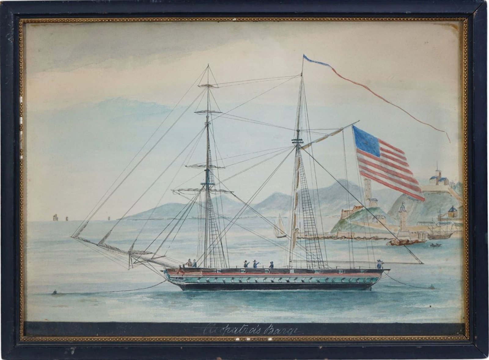 Cleopatra's Barge, Watercolor after George Ropes, overall framed size approx. 14-1/2 x 19-1/2: Cleopatra's Barge, Watercolor after George Ropes, overall framed size approx. 14-1/2 x 19-1/2 inches.