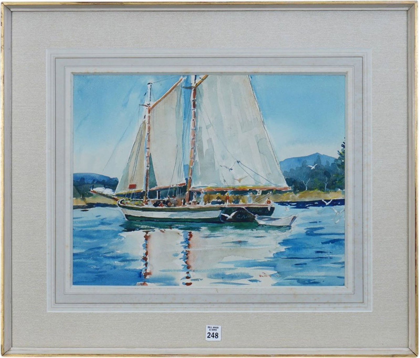 William T. Aldrich (Massachusetts b. 1880) Watercolor Cruise Schooner-Sailboat Painting sight size (1 of 8)
