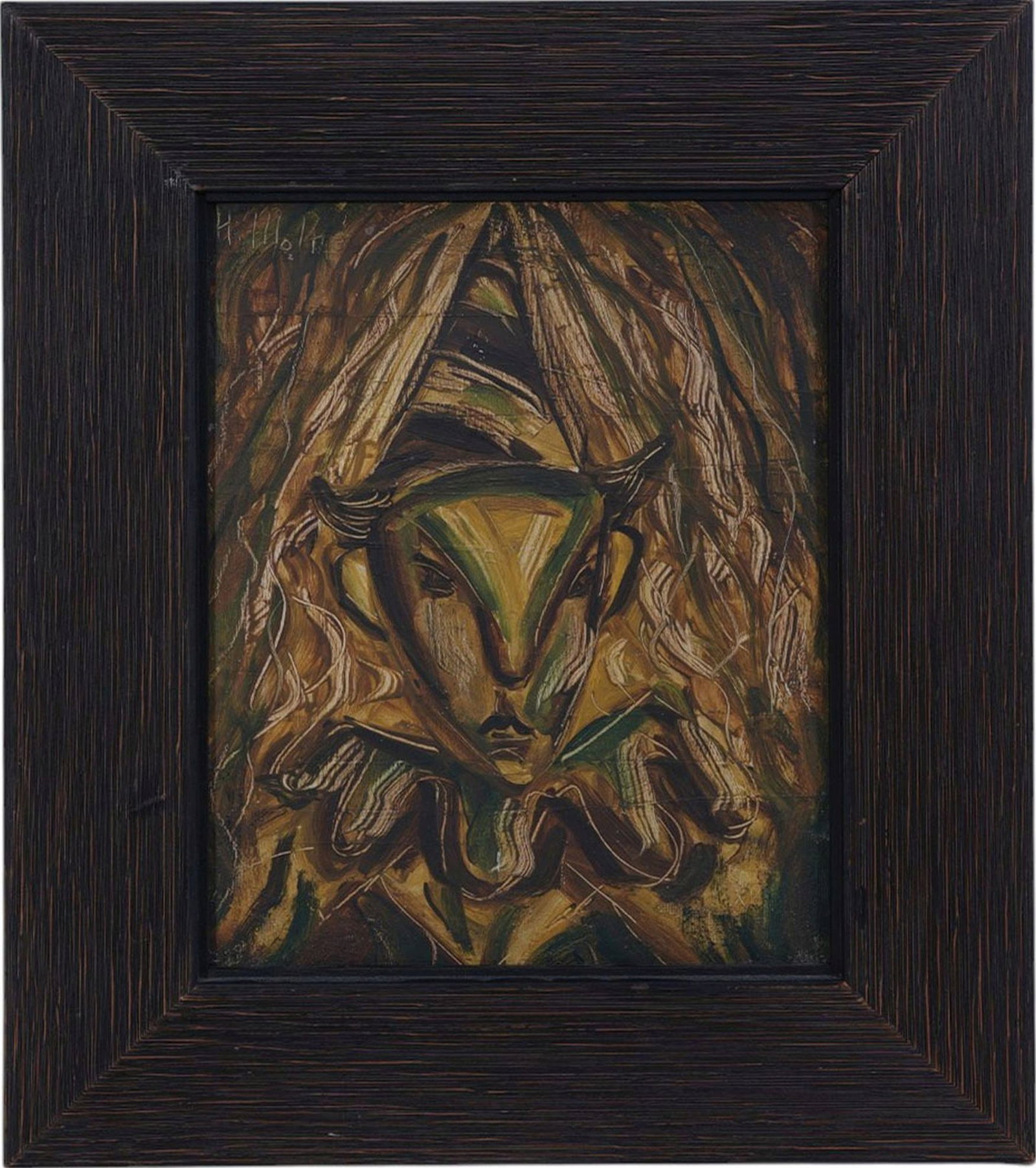 Hector Molne (Cuba b. 1935) oil on Masonite, Jester, signed/inscribed upper left H. Molne. Painting (1 of 5)
