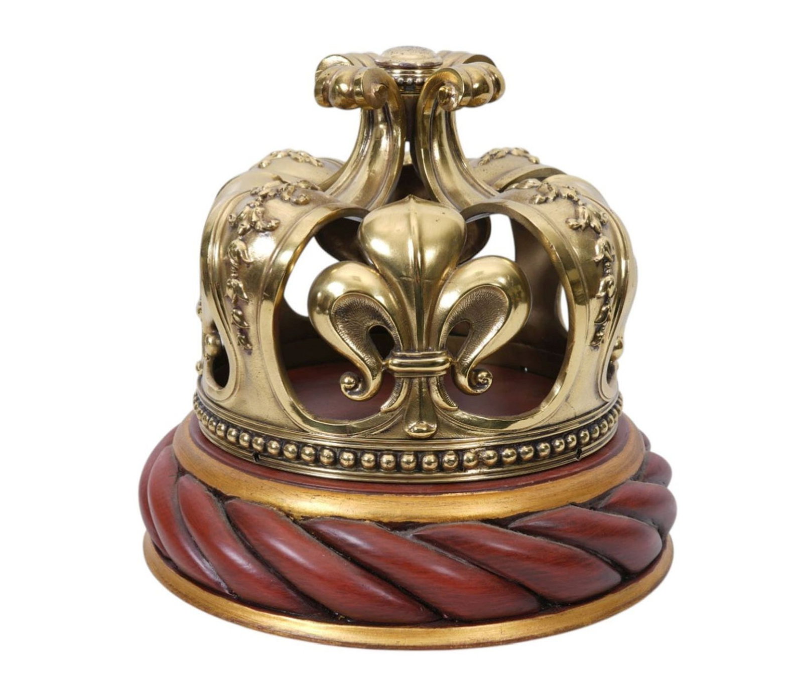 Heavy Solid Brass Large Crown on Wood Base, Signed Jack Coon on Bottom, Without Stand 7"H x 11"w, (1 of 4)