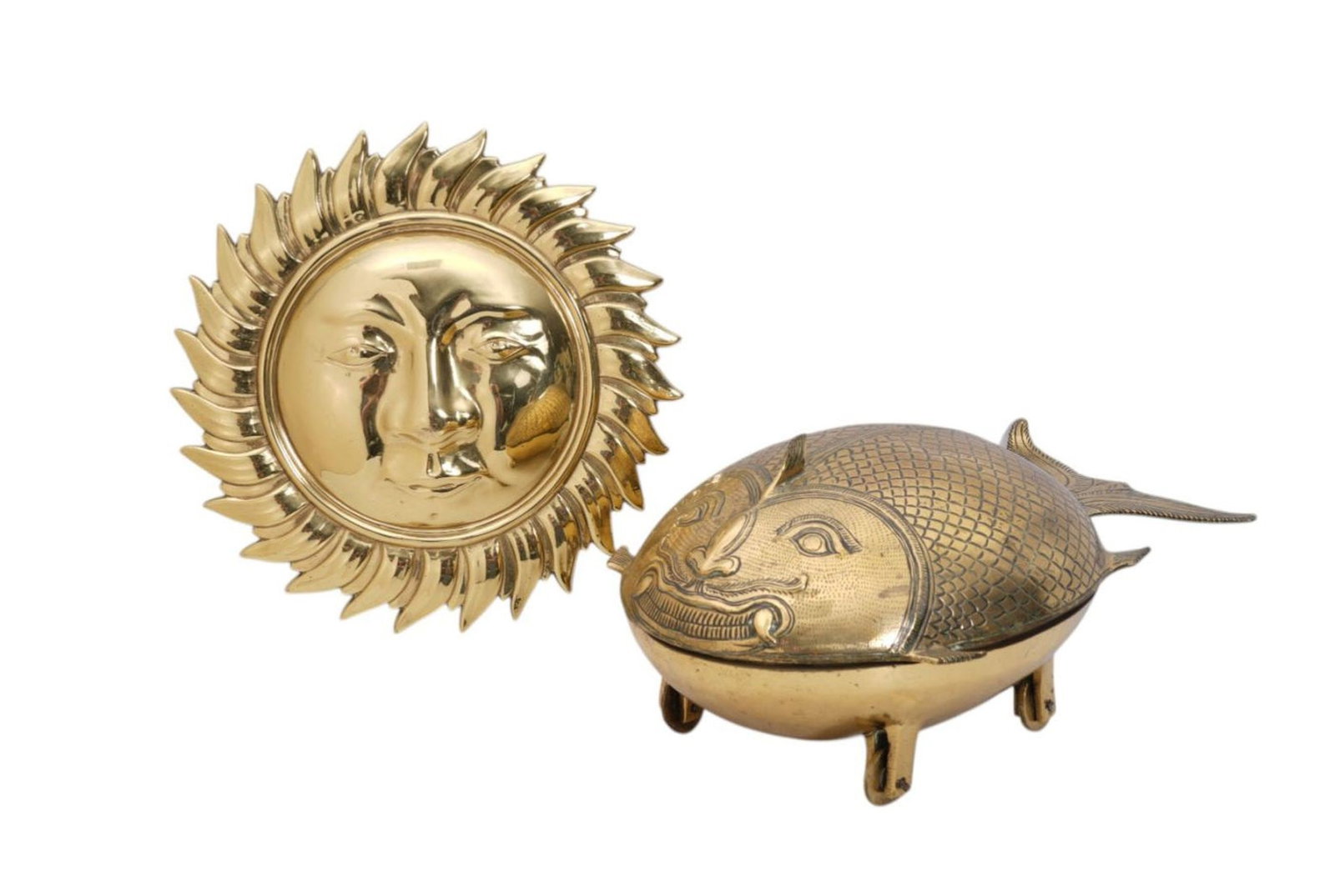 Solid Brass Tableware Serving Dish, Fish Form, Under Lid With Divided Round Sections (6"H x 14"w x (1 of 10)