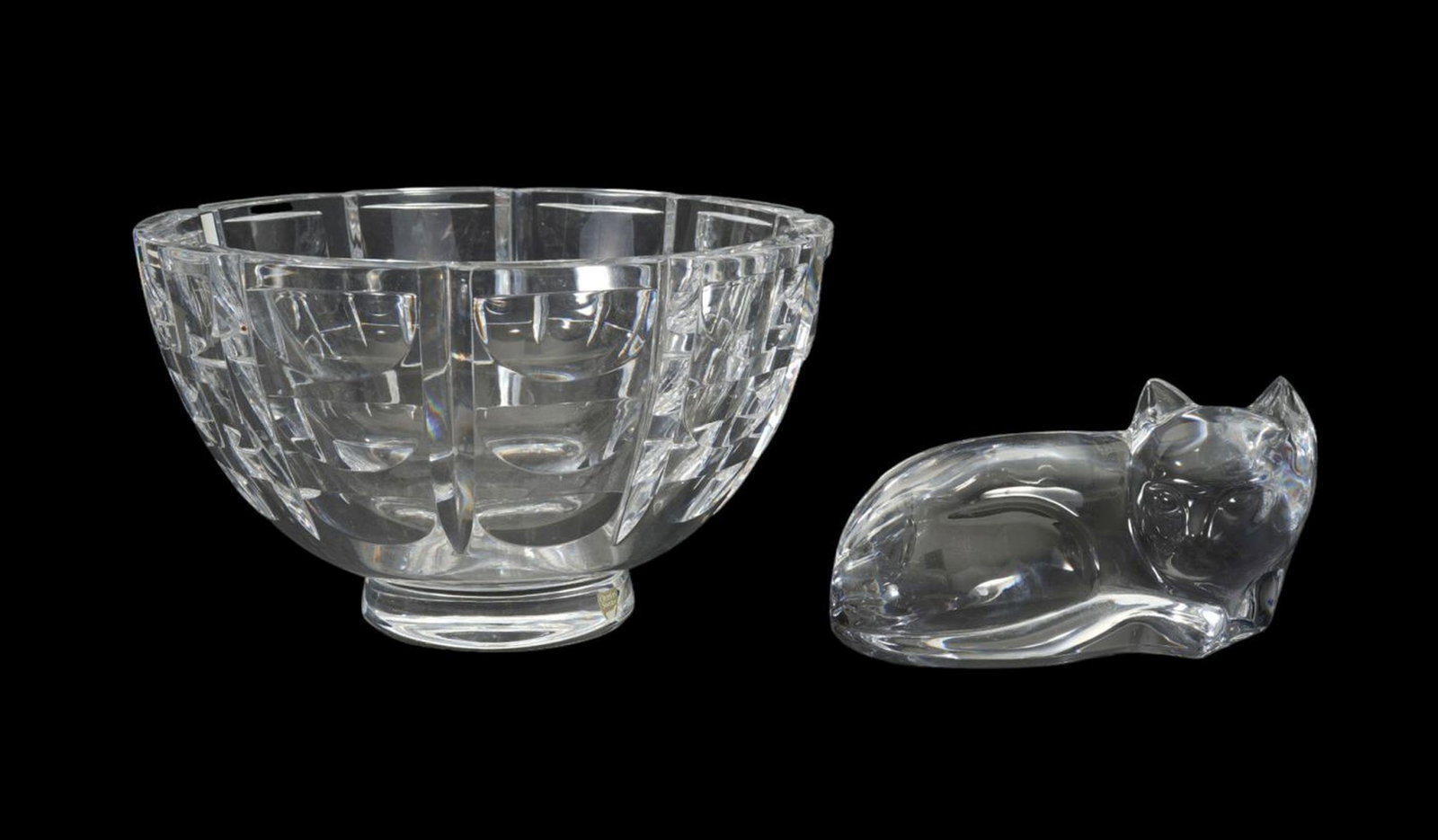 Orators Crystal Bowl (5 1/2"h x 9 1/2"dia) AND Val St. Lambert Cat (3"H x 6 1/2"w) (1 of 7)