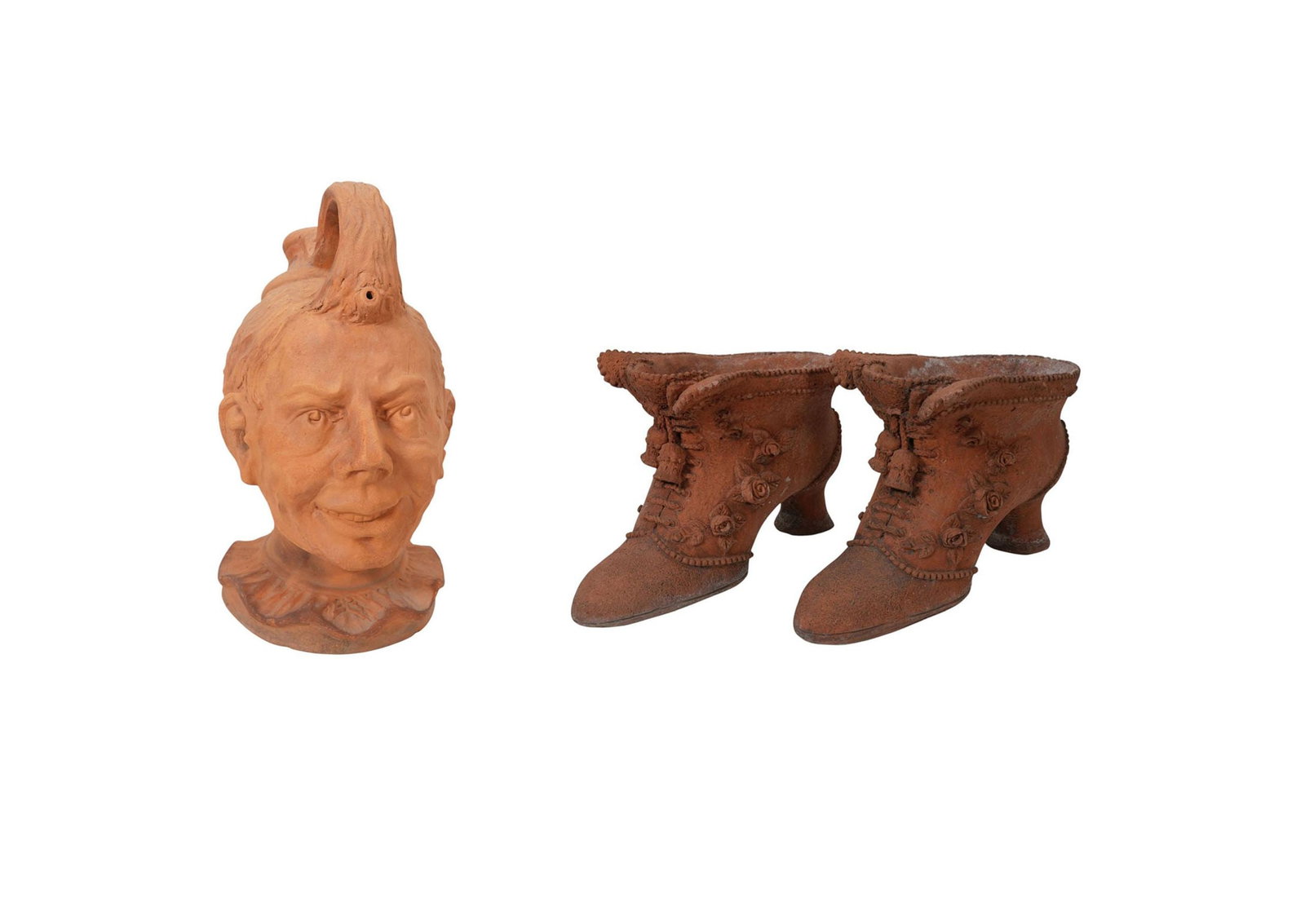 3 Pcs. Pottery, Face Jug & Pair Victorian Shoes for Plants (13"h x 9"w) (1 of 15)