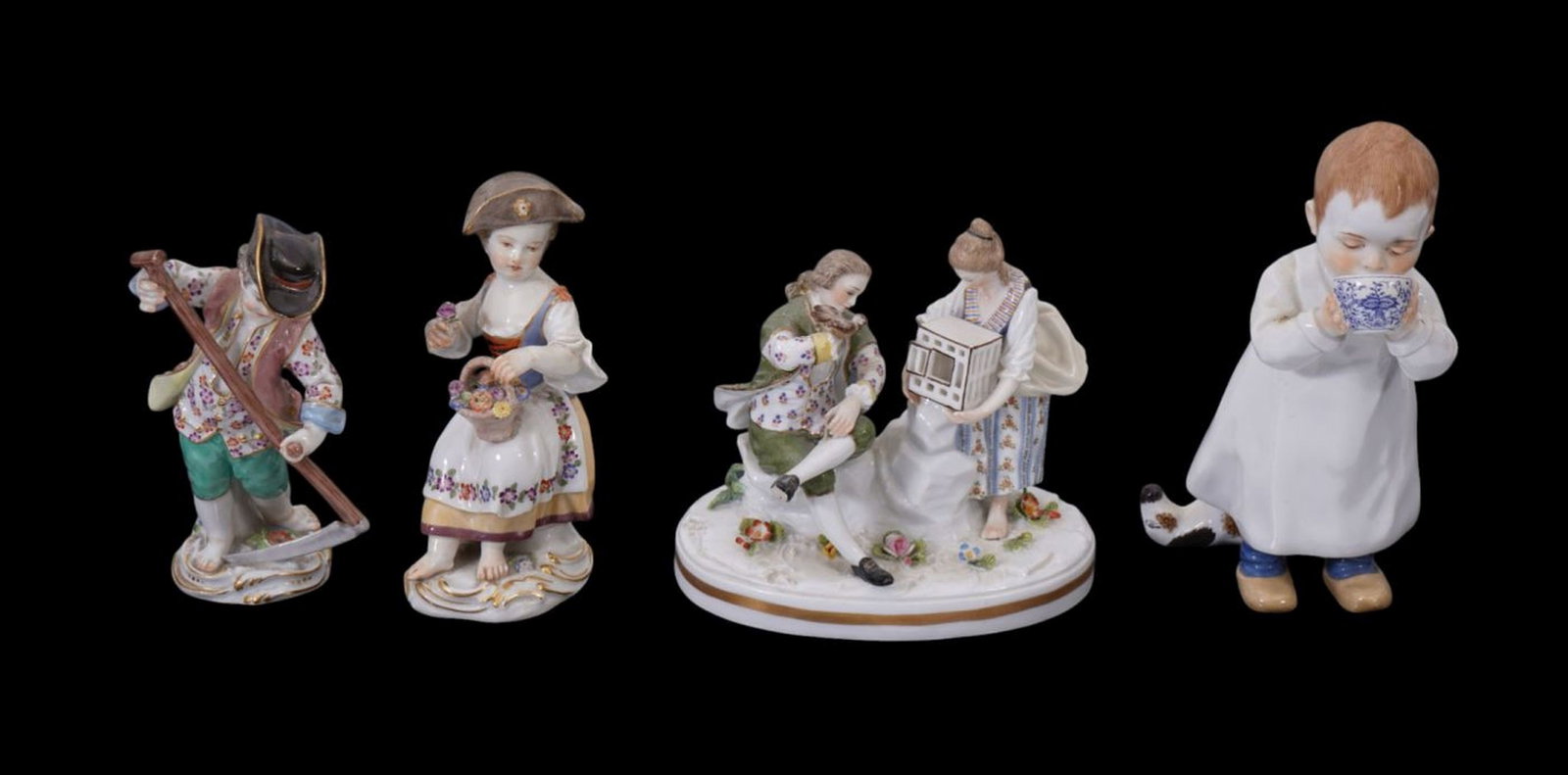 4 Pcs. Porcelain Figures, 3 Meissen & 1 German Grouping, 6"h Tallest (1 of 12)
