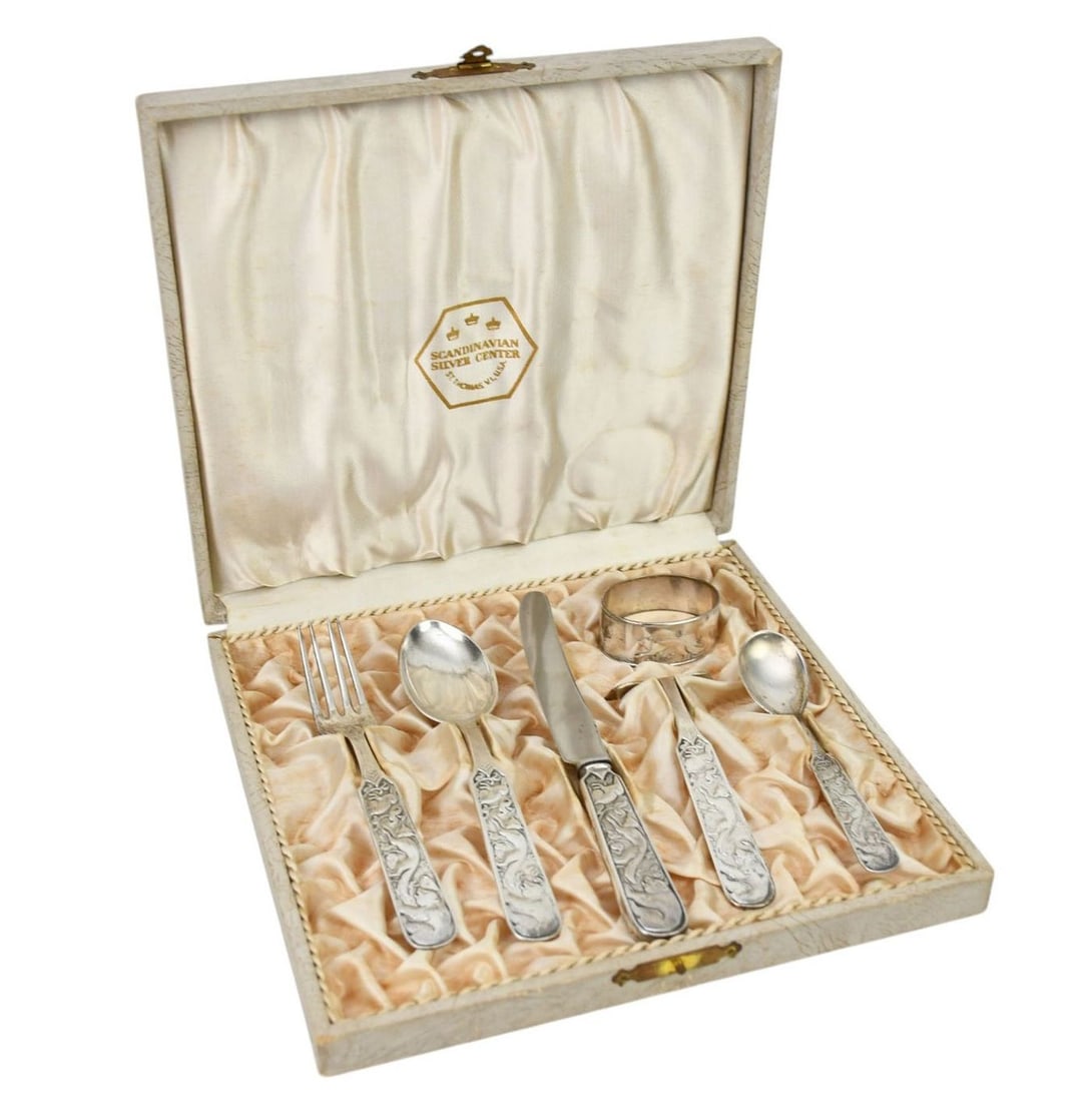 5 Pc. Sterling Youth Set Flatware, David M.S. Anderson Norway, Original Box (1 of 6)