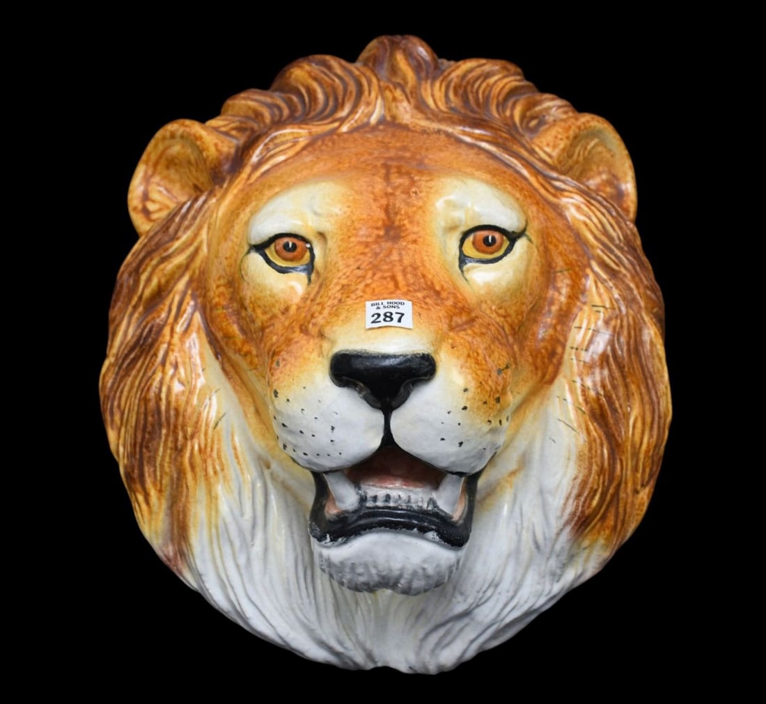 Large Wall Mounted Ceramic Lion Head, Made in Italy, 19"h x 16"w (1 of 6)
